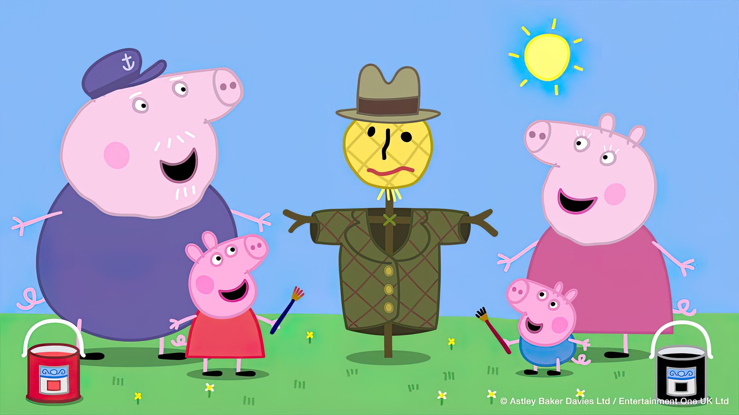 Peppa Pig family painting a scarecrow HD Wallpaper