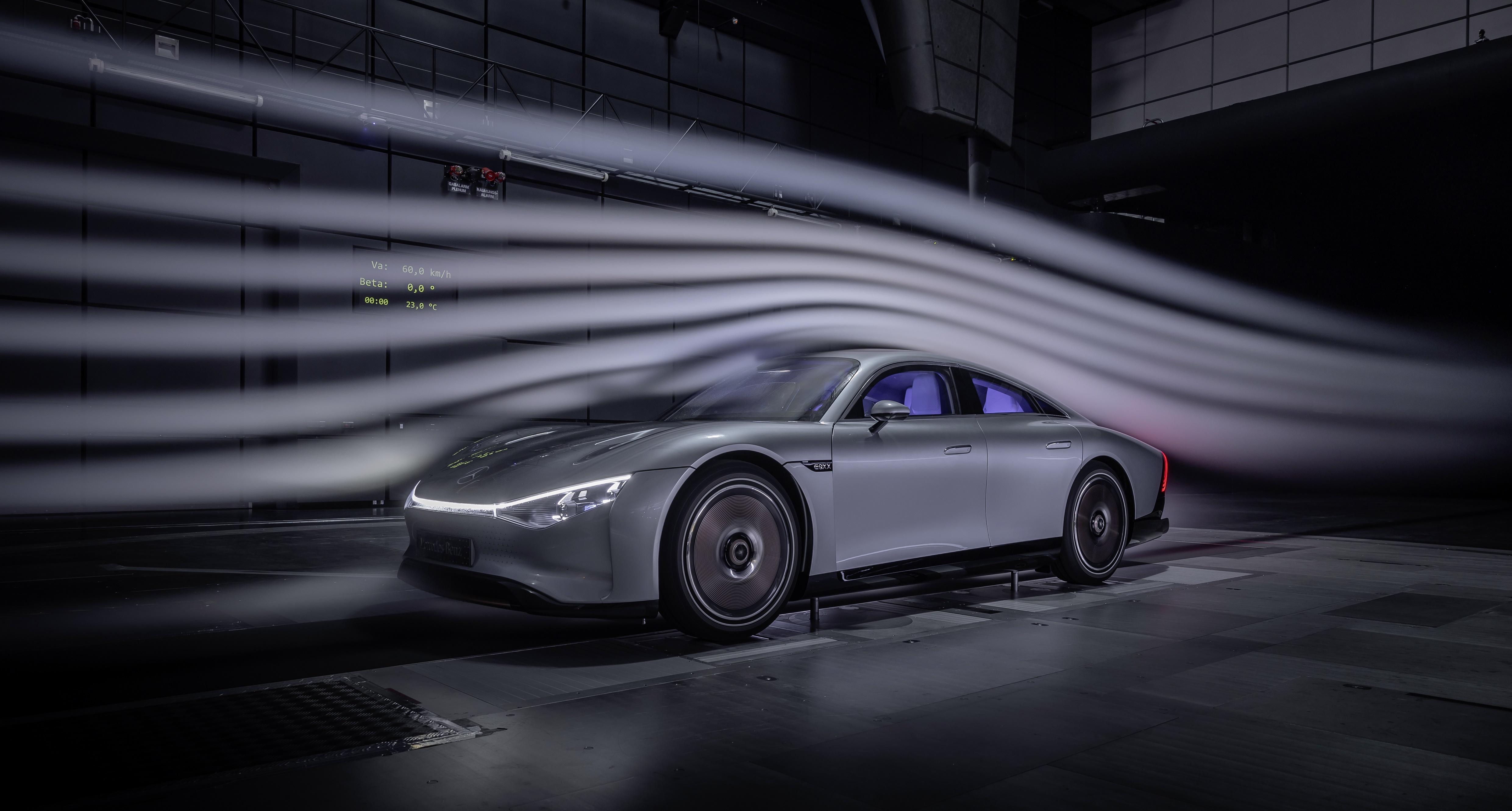 Mercedes-Benz Vision EQXX electric car in wind tunnel HD Wallpaper