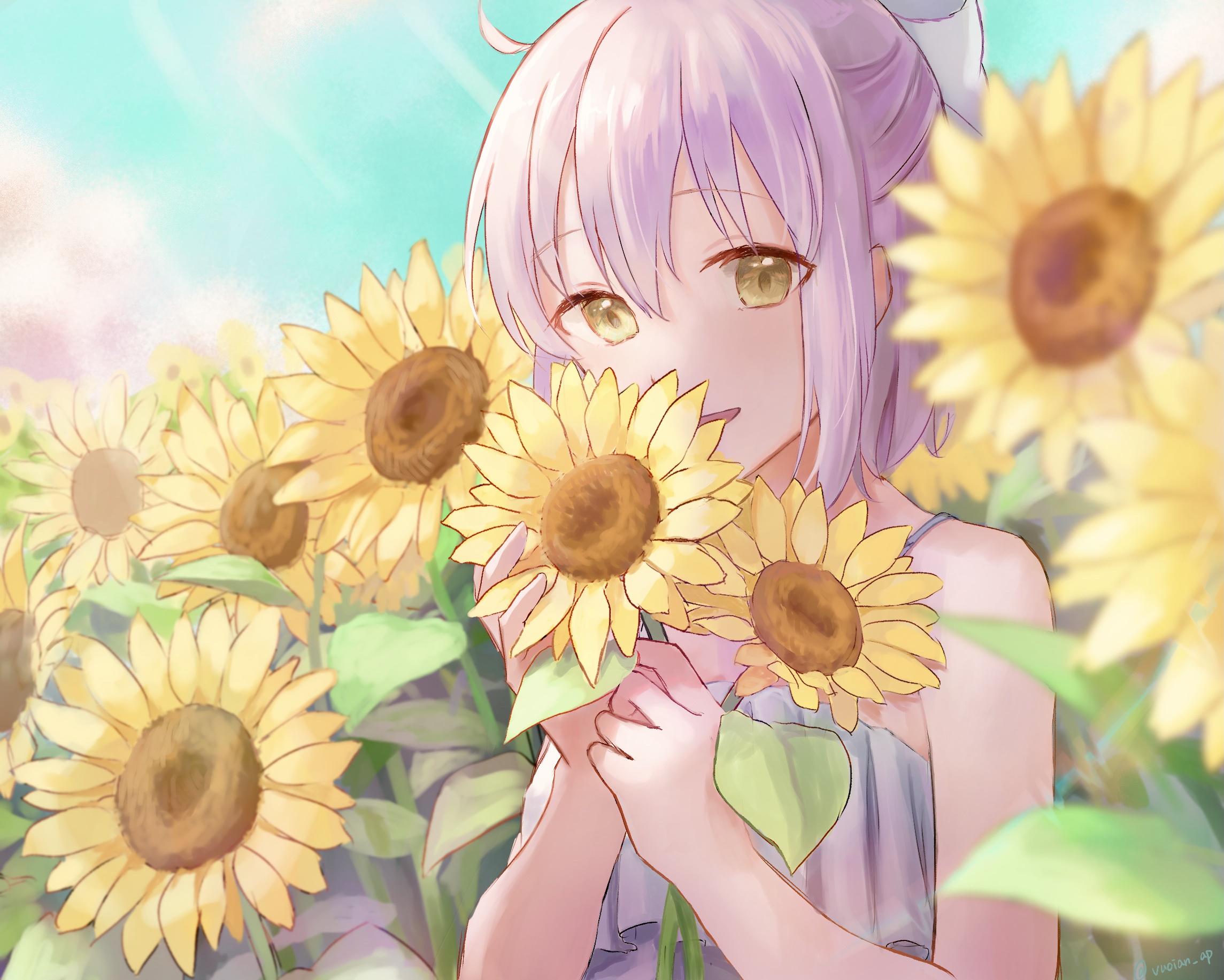 Sakura Saber from Fate/Grand Order in a Sunflower Field HD Wallpaper