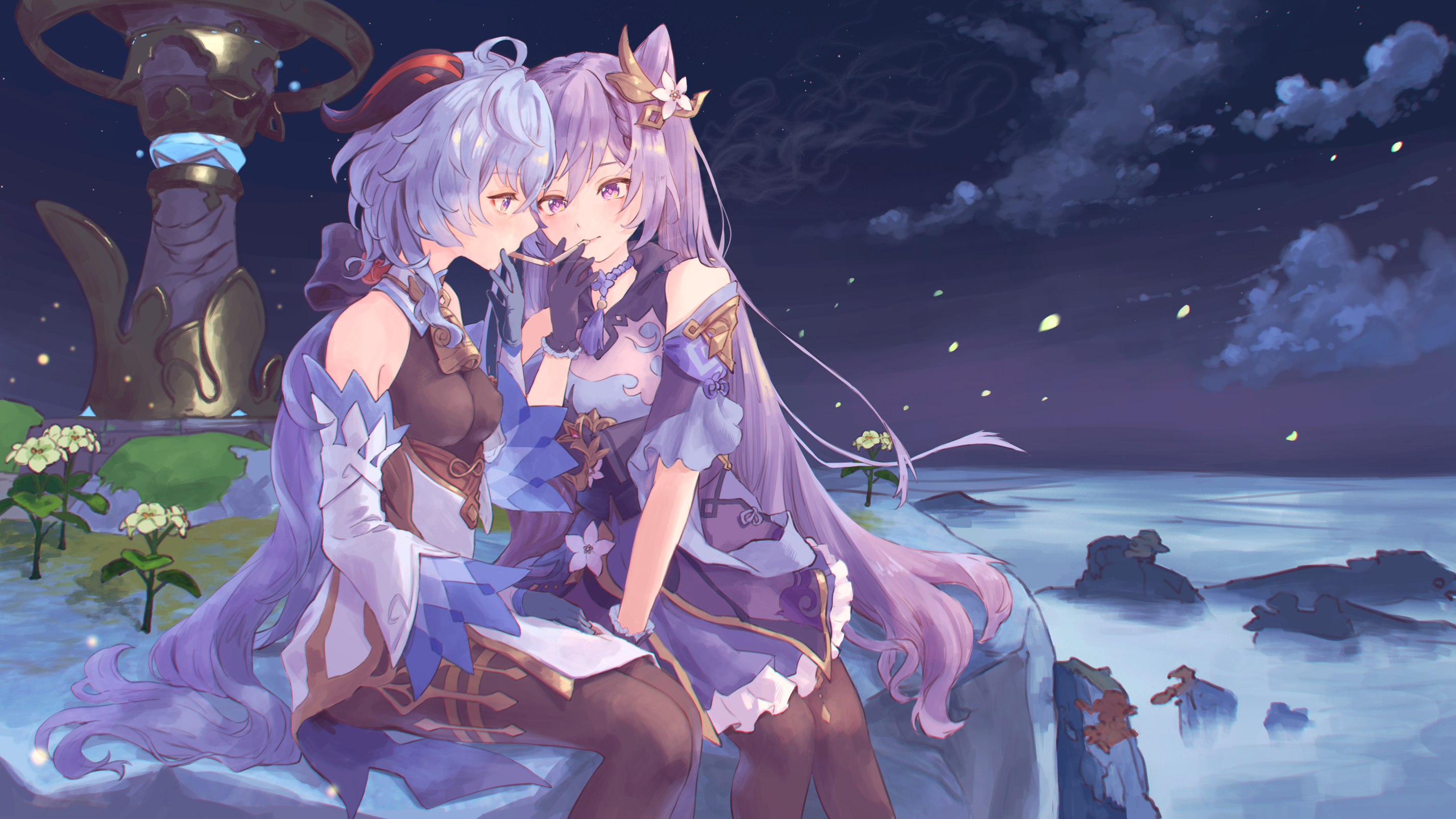 Ganyu and Keqing from Genshin Impact at night HD Wallpaper