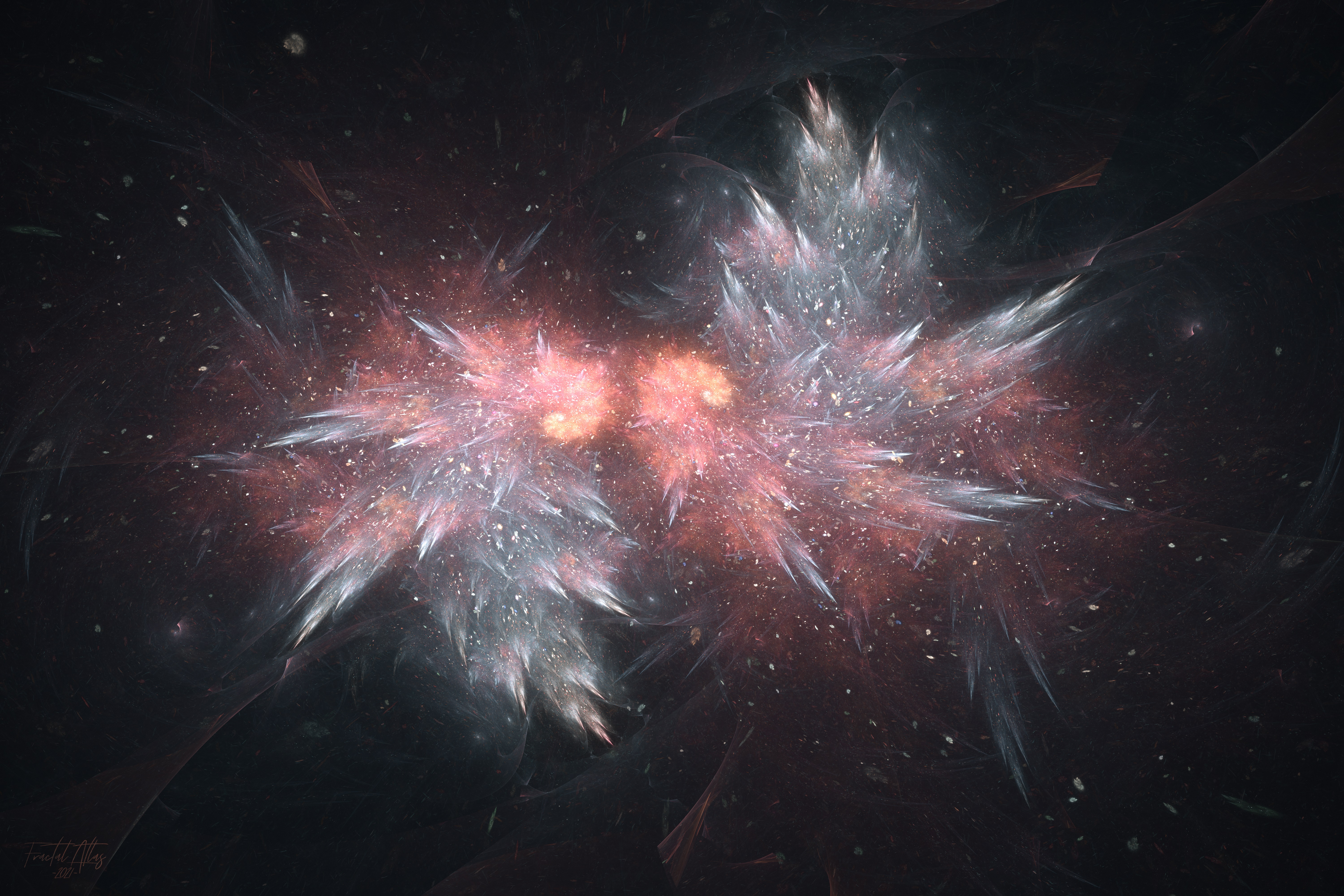 Abstract fractal explosion with pink and white light HD Wallpaper
