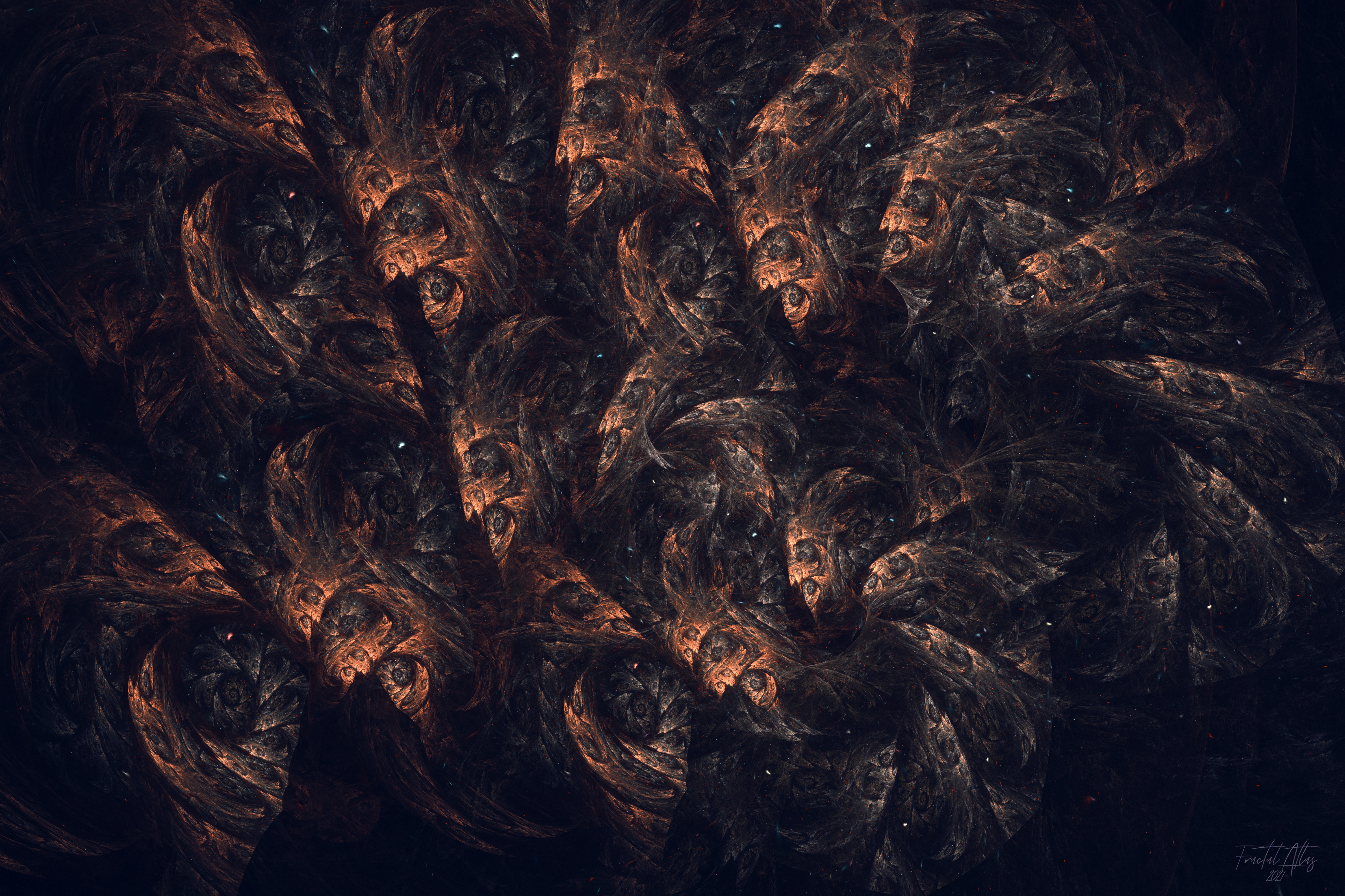 Abstract Fractal Swirls in Orange and Black 4K HD Wallpaper