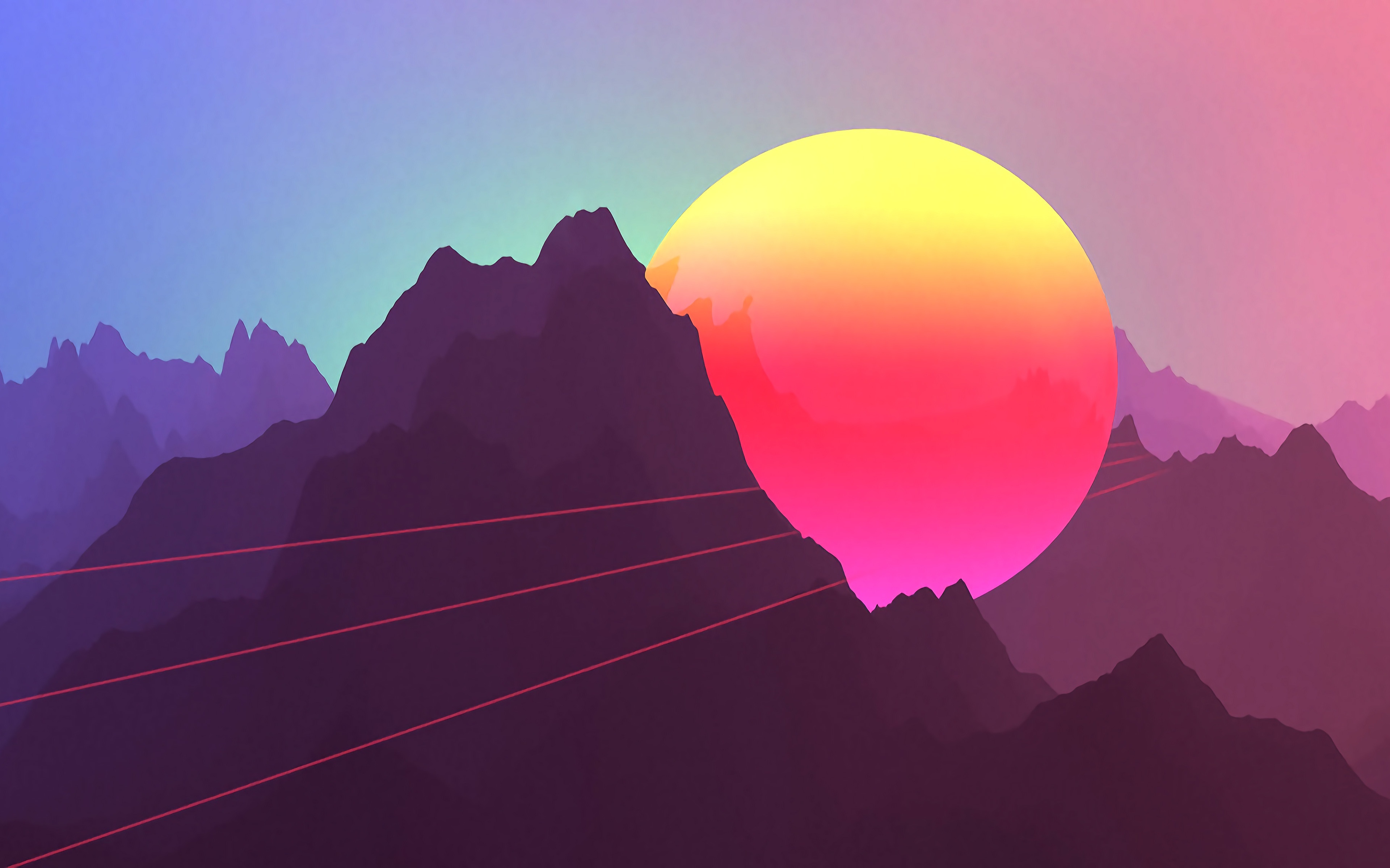 Minimalist 4K Mountain Sunset HD Wallpaper