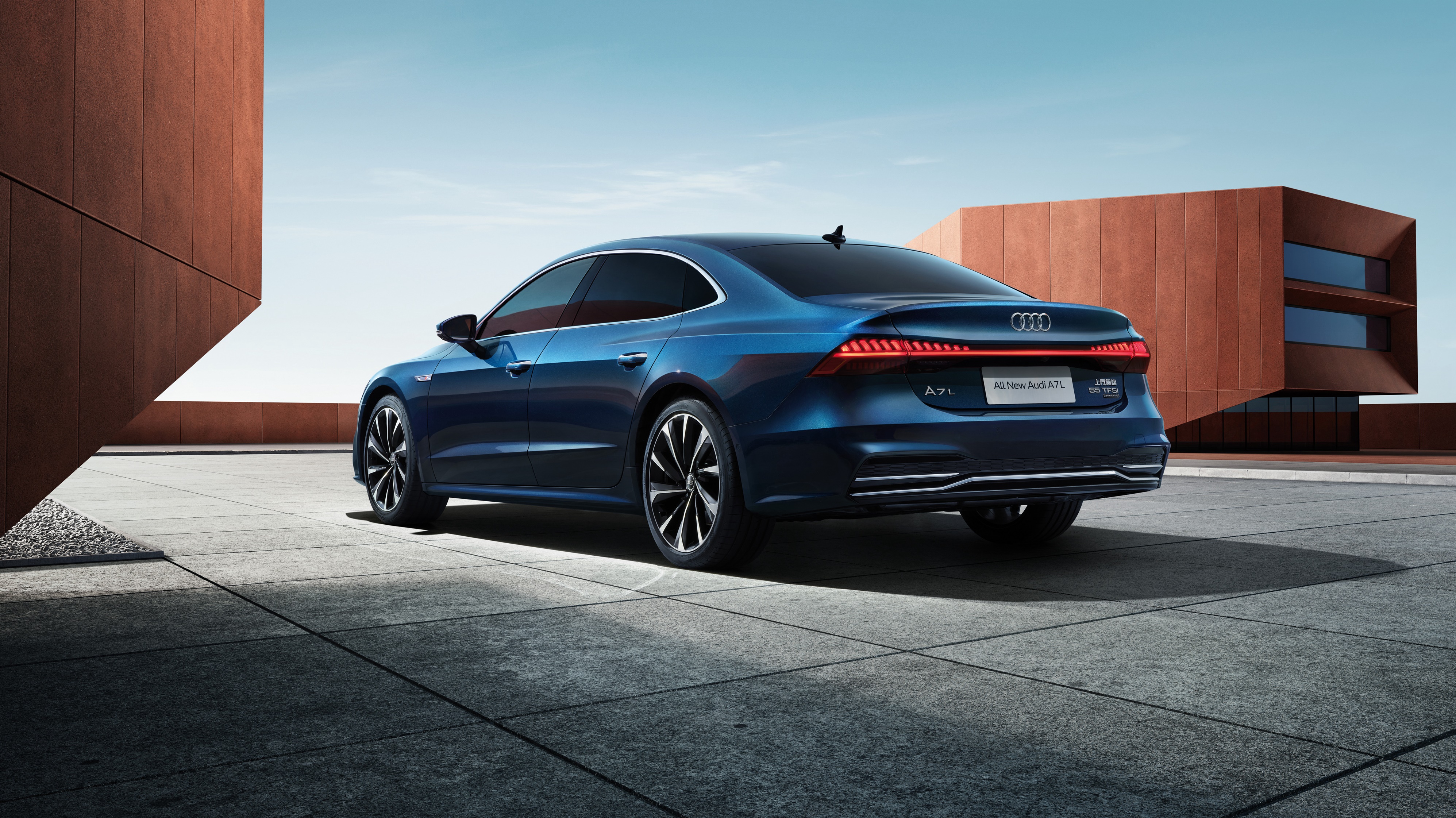 Blue Audi A7L 55 TFSI quattro S line HD Wallpaper