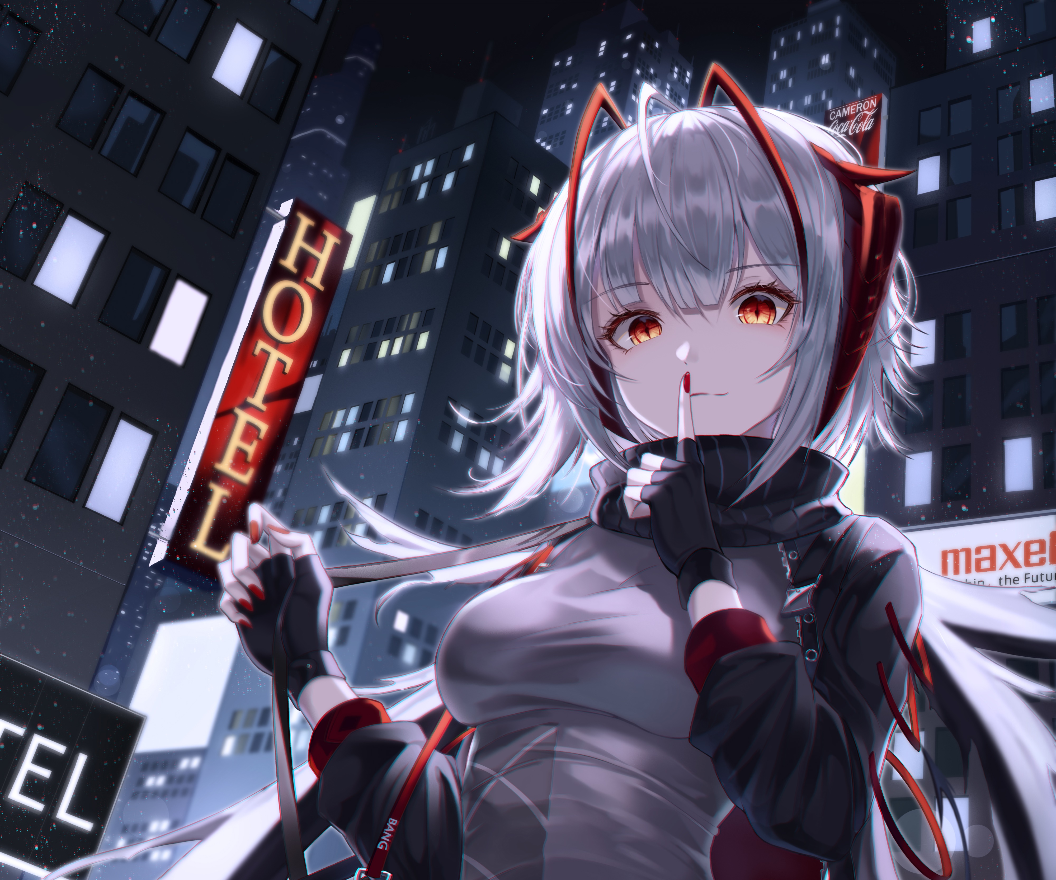 W from Arknights in a city at night HD Wallpaper