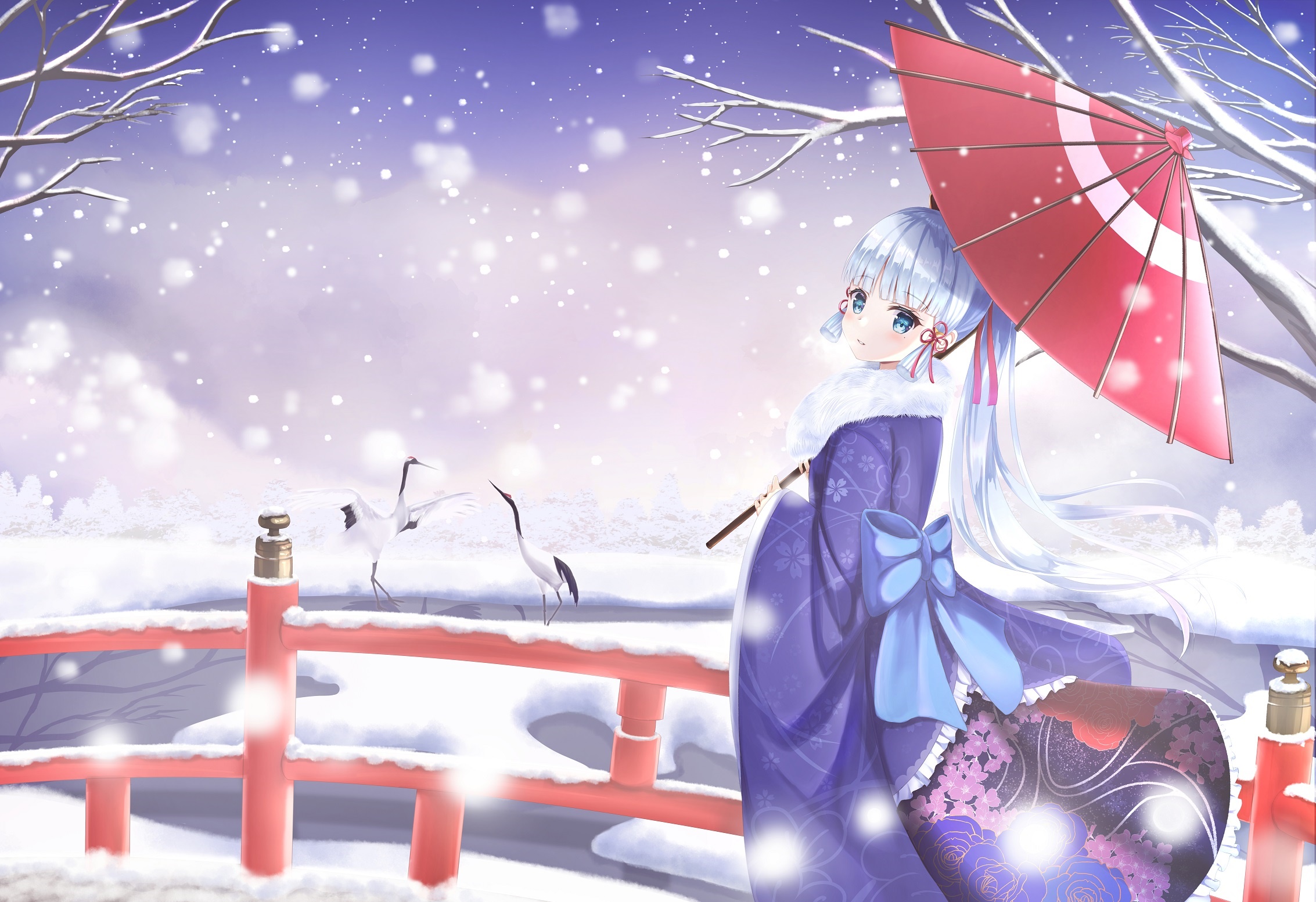 Kamisato Ayaka from Genshin Impact in winter HD Wallpaper