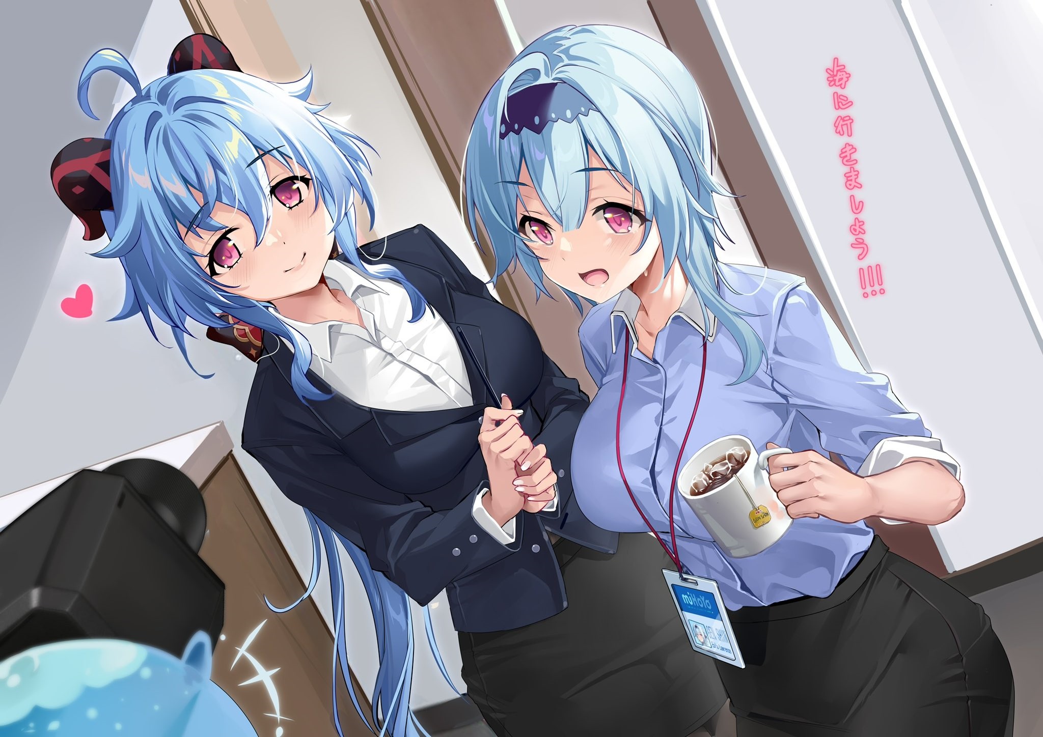 Ganyu and Eula from Genshin Impact in office attire HD Wallpaper