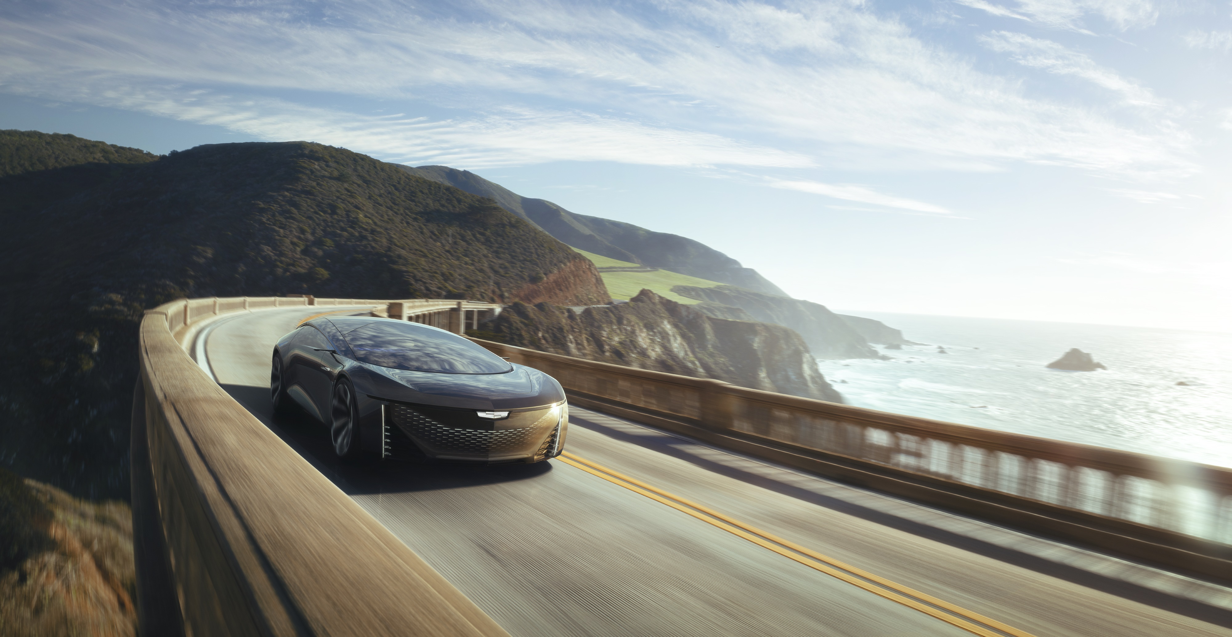 Cadillac InnerSpace Autonomous Concept Car on Coastal Road HD Wallpaper