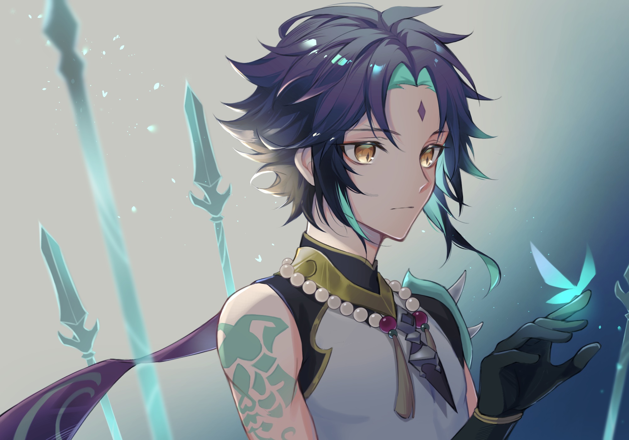 Xiao from Genshin Impact with a butterfly HD Wallpaper