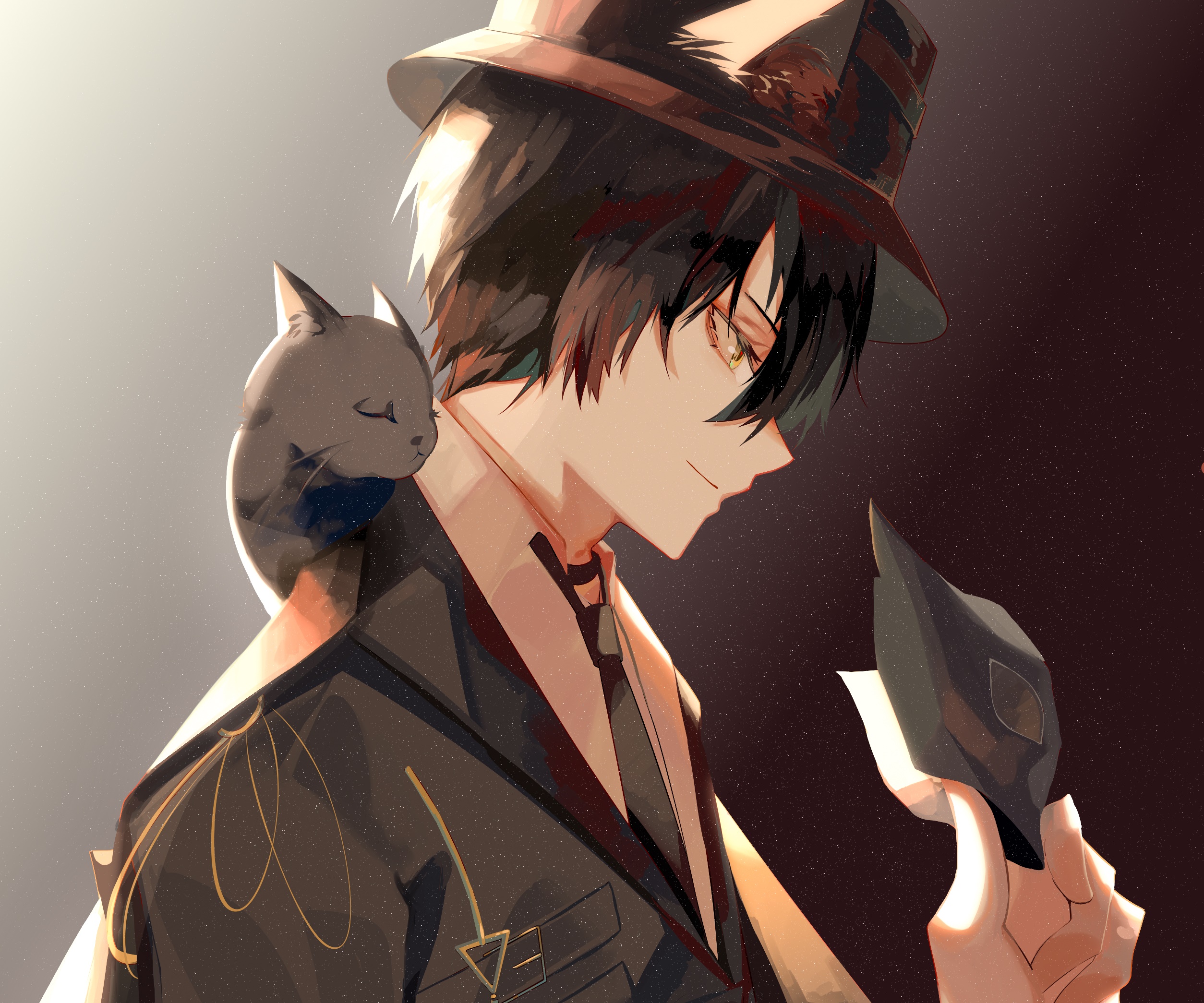 Phantom from Arknights with a cat HD Wallpaper