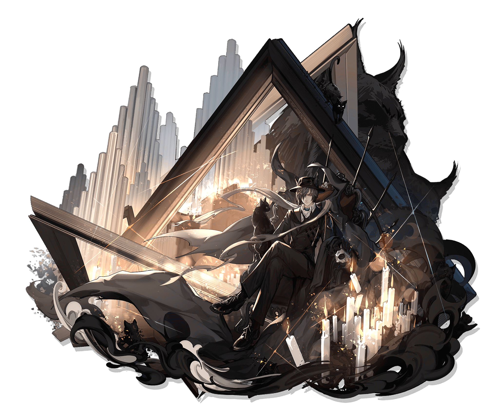 Phantom from Arknights sitting with cats HD Wallpaper