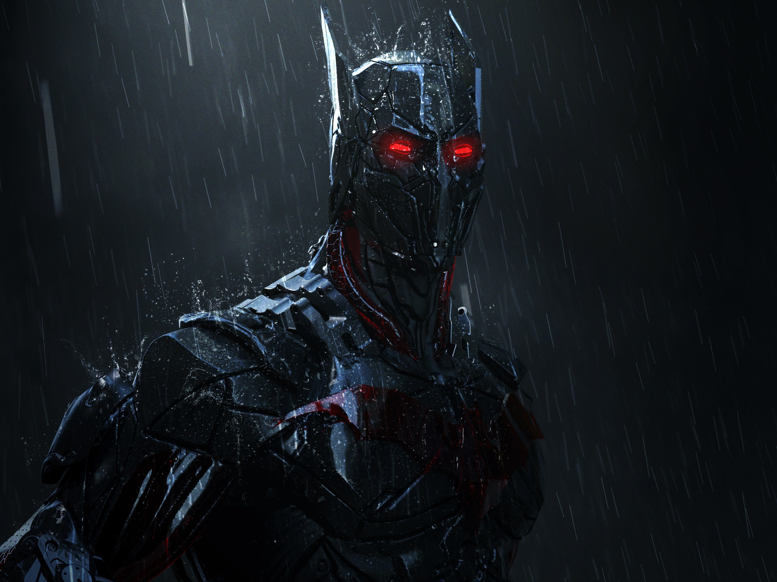 Cyborg Batman in the Rain HD Wallpaper