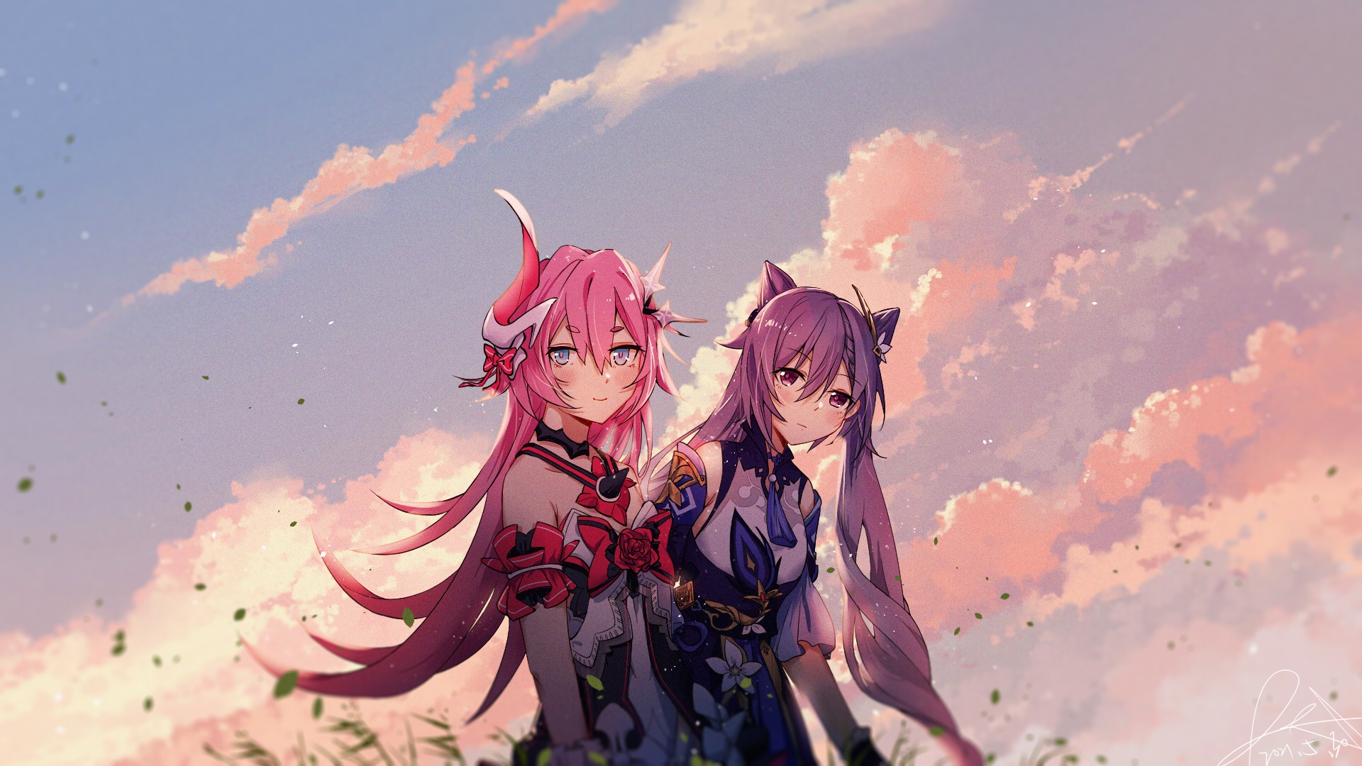 Keqing and Rozaliya Olenyeva from Genshin Impact and Honkai Impact 3rd HD Wallpaper