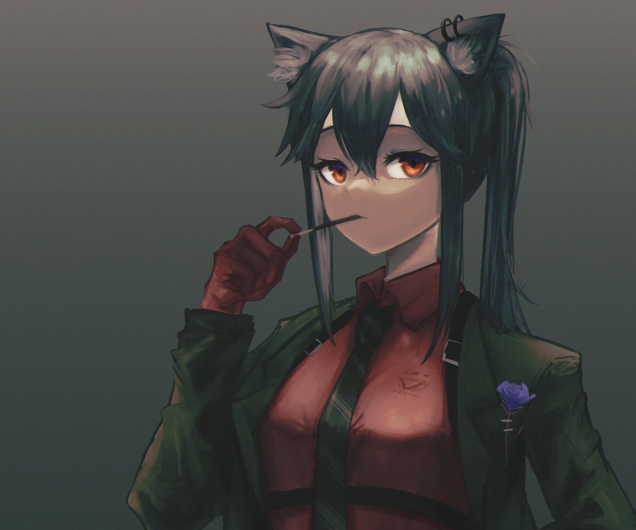 Texas from Arknights holding a snack HD Wallpaper