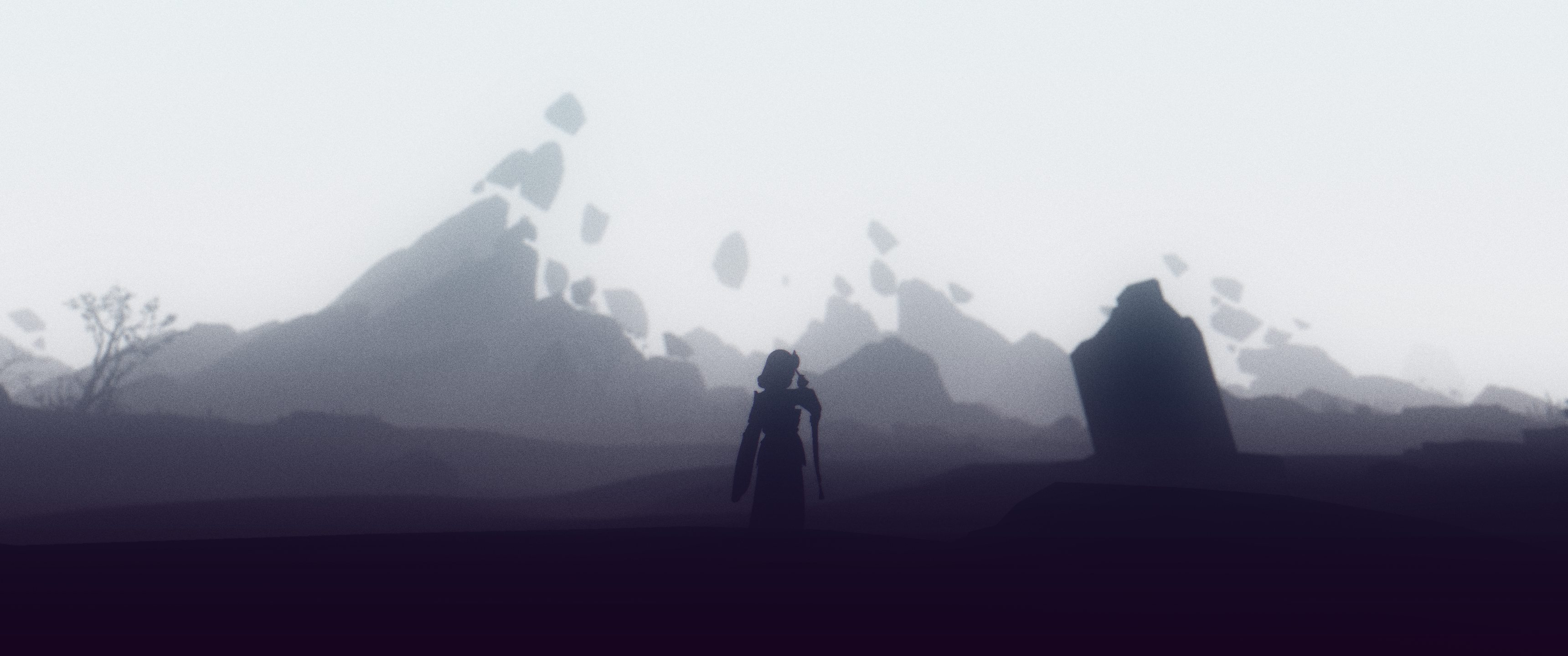 Raiden Shogun from Genshin Impact in a desolate landscape HD Wallpaper