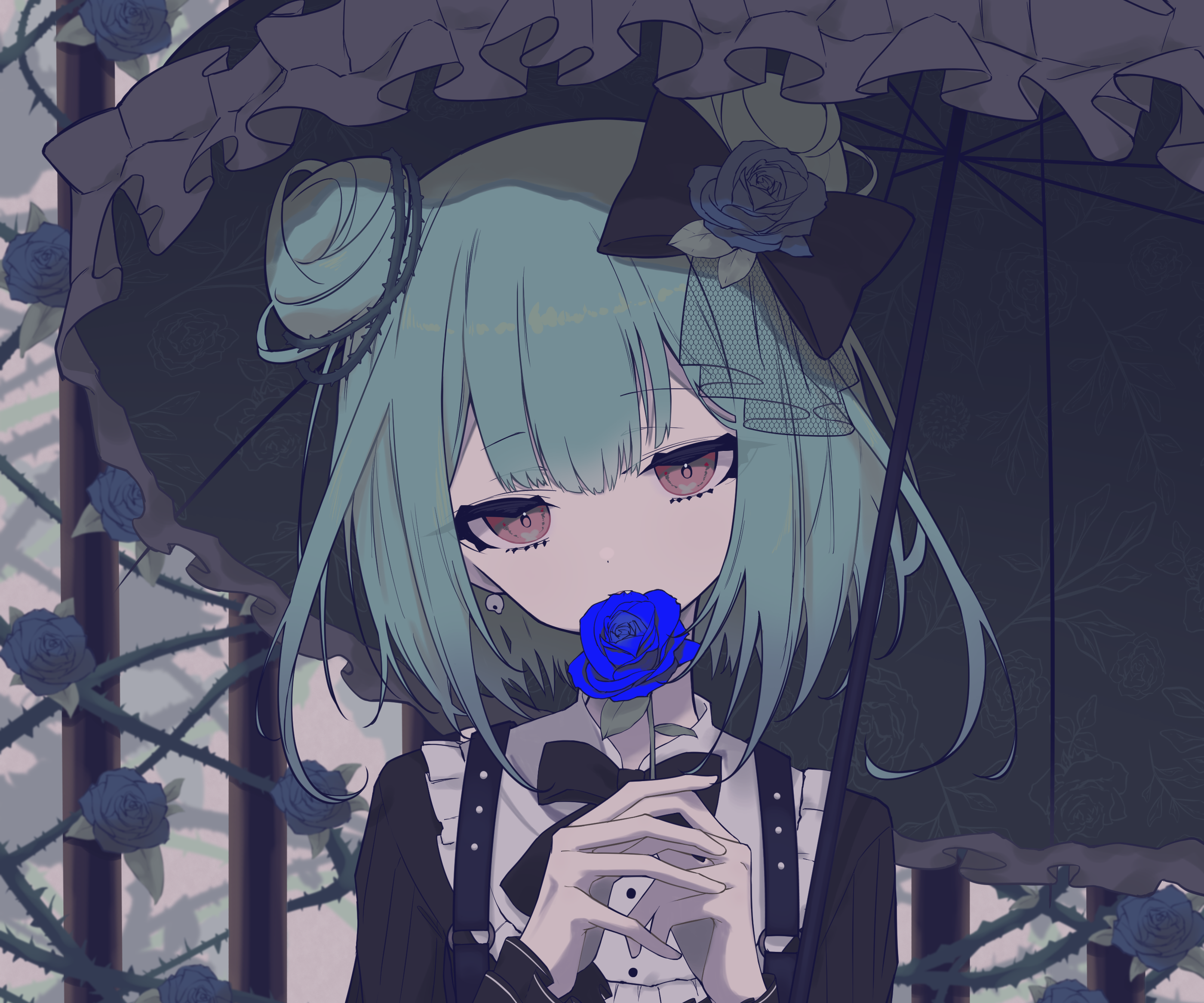 Uruha Rushia from Hololive holding a blue rose HD Wallpaper