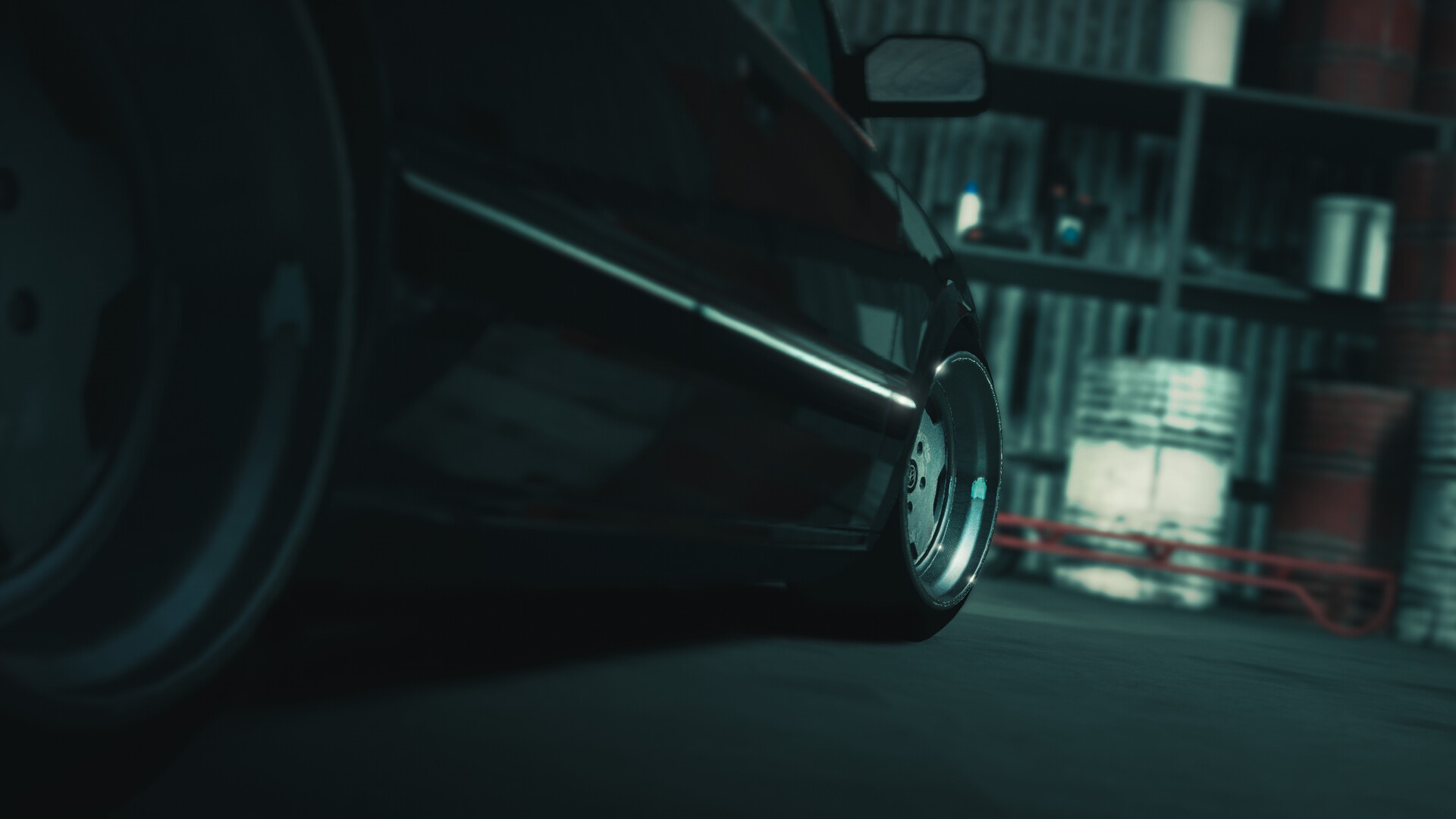 Car wheel and garage interior in BeamNG.drive HD Wallpaper