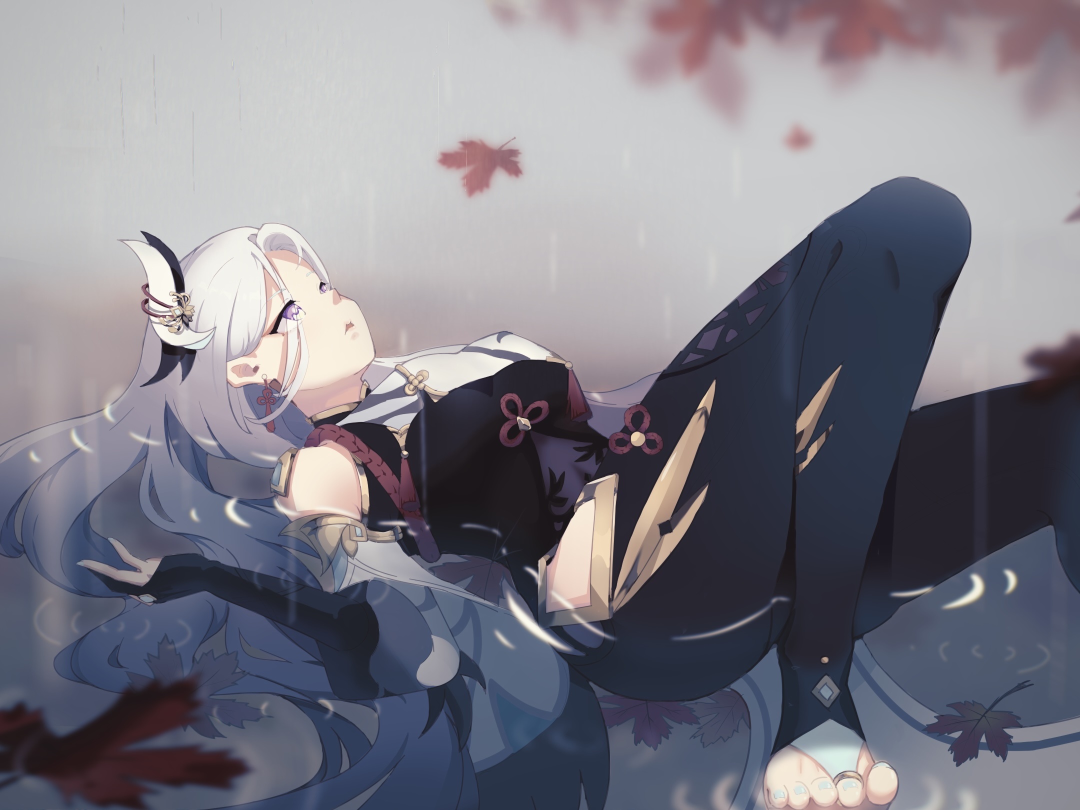 Shenhe from Genshin Impact lying down HD Wallpaper