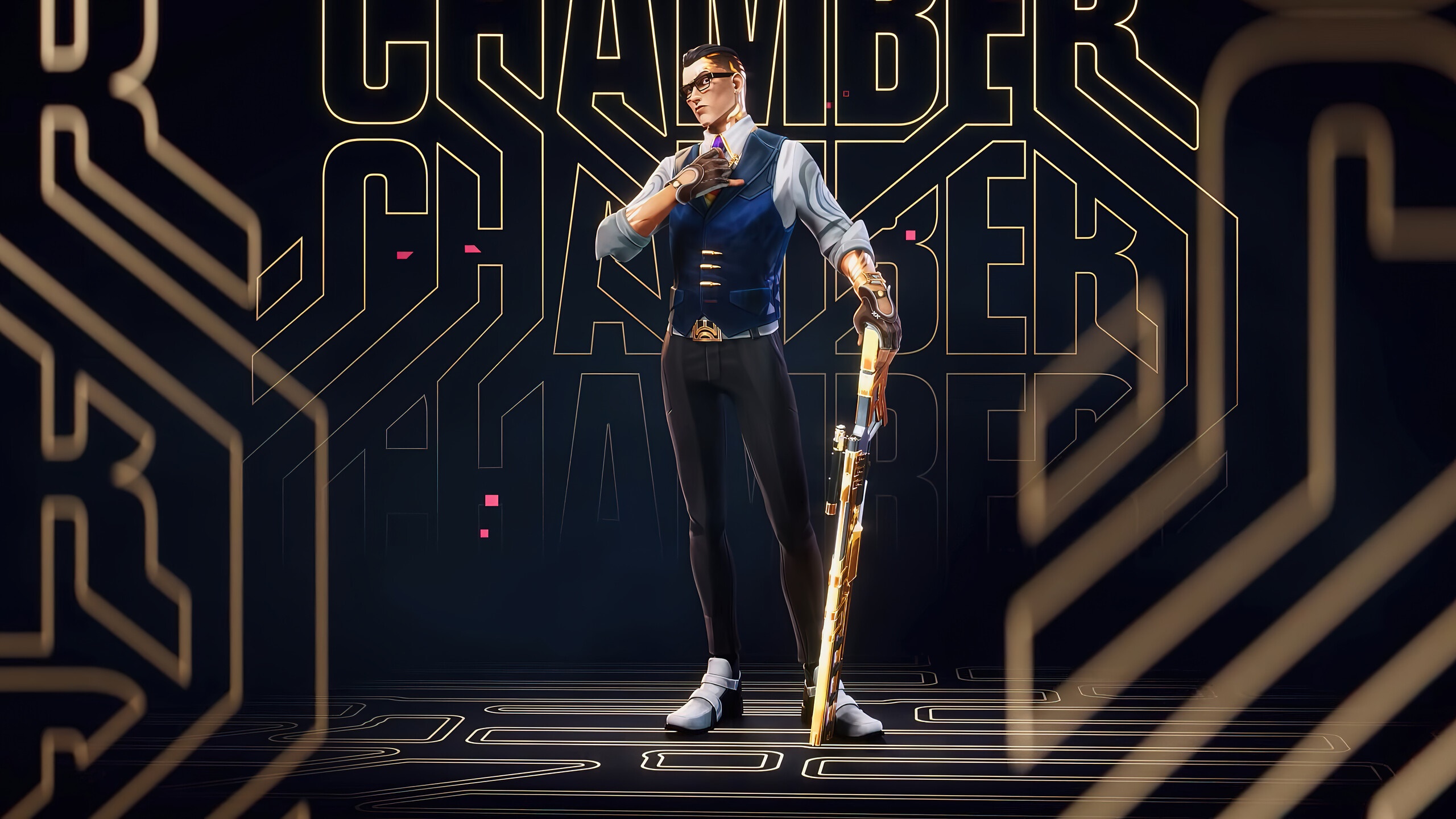 Chamber from Valorant with golden rifle HD Wallpaper