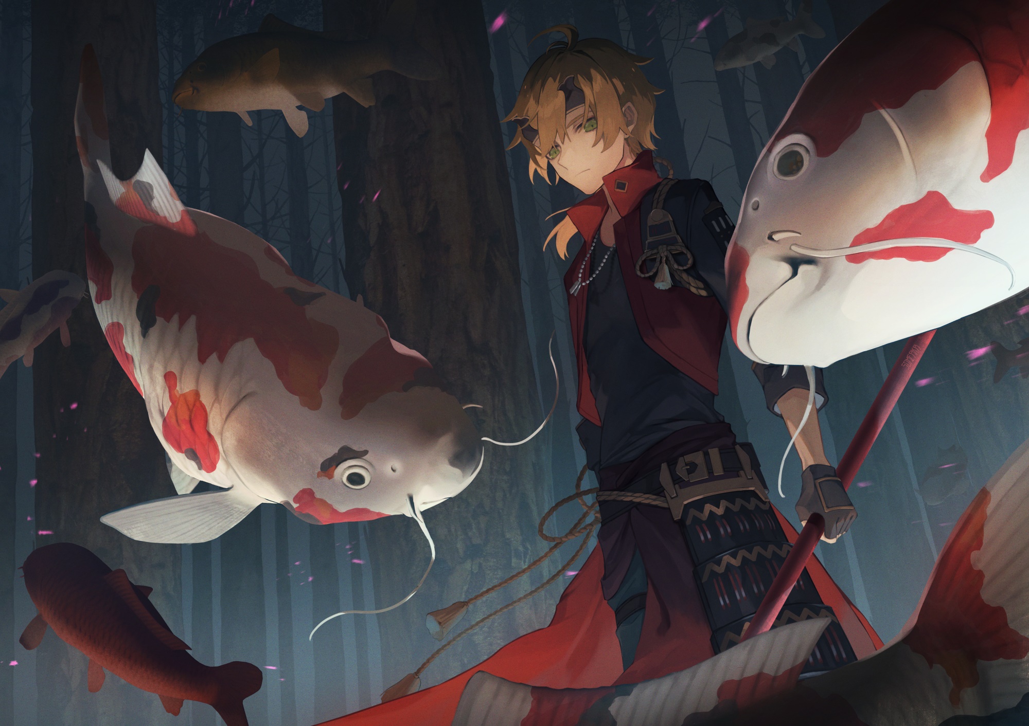 Thoma from Genshin Impact with Koi Fish HD Wallpaper