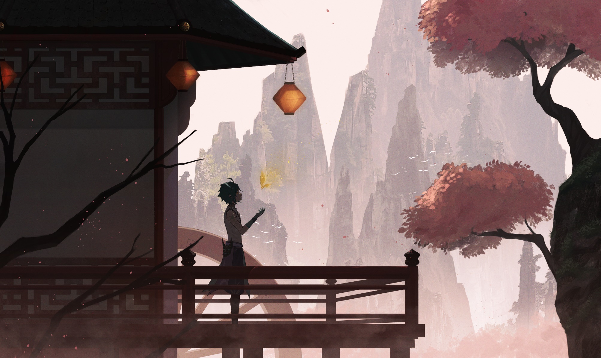 Xiao from Genshin Impact on a balcony HD Wallpaper