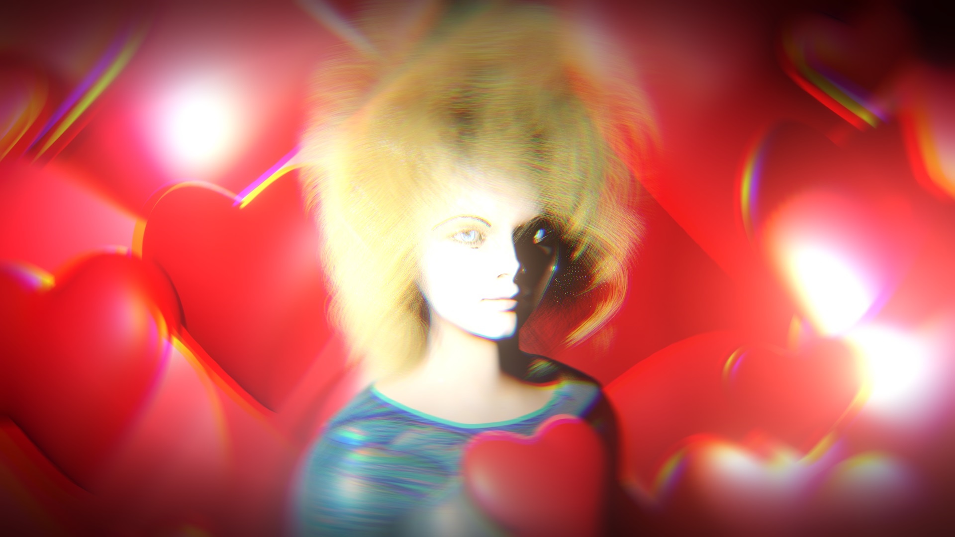 Woman with blonde hair surrounded by hearts HD Wallpaper