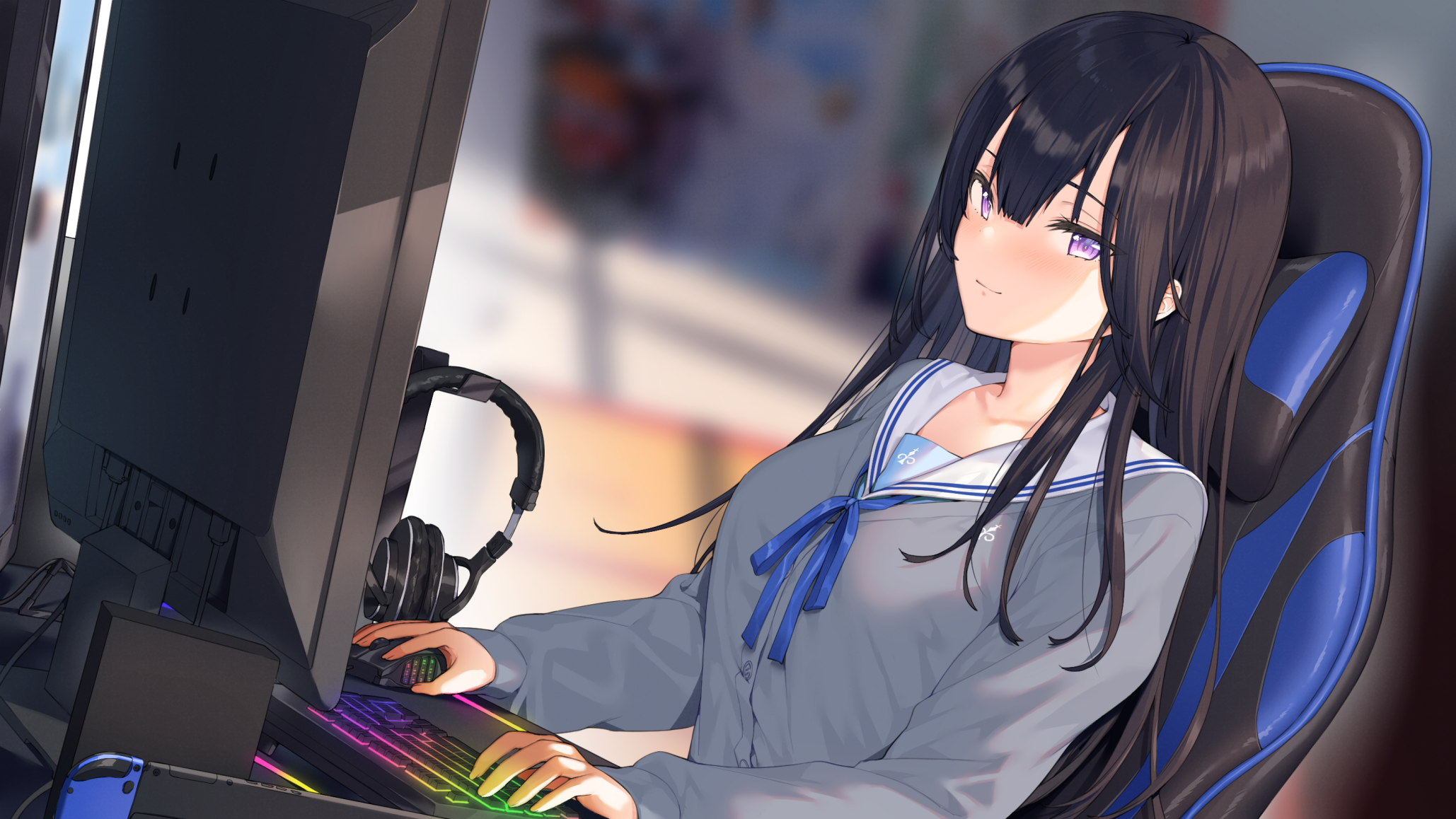 Girl playing video games on a computer HD Wallpaper