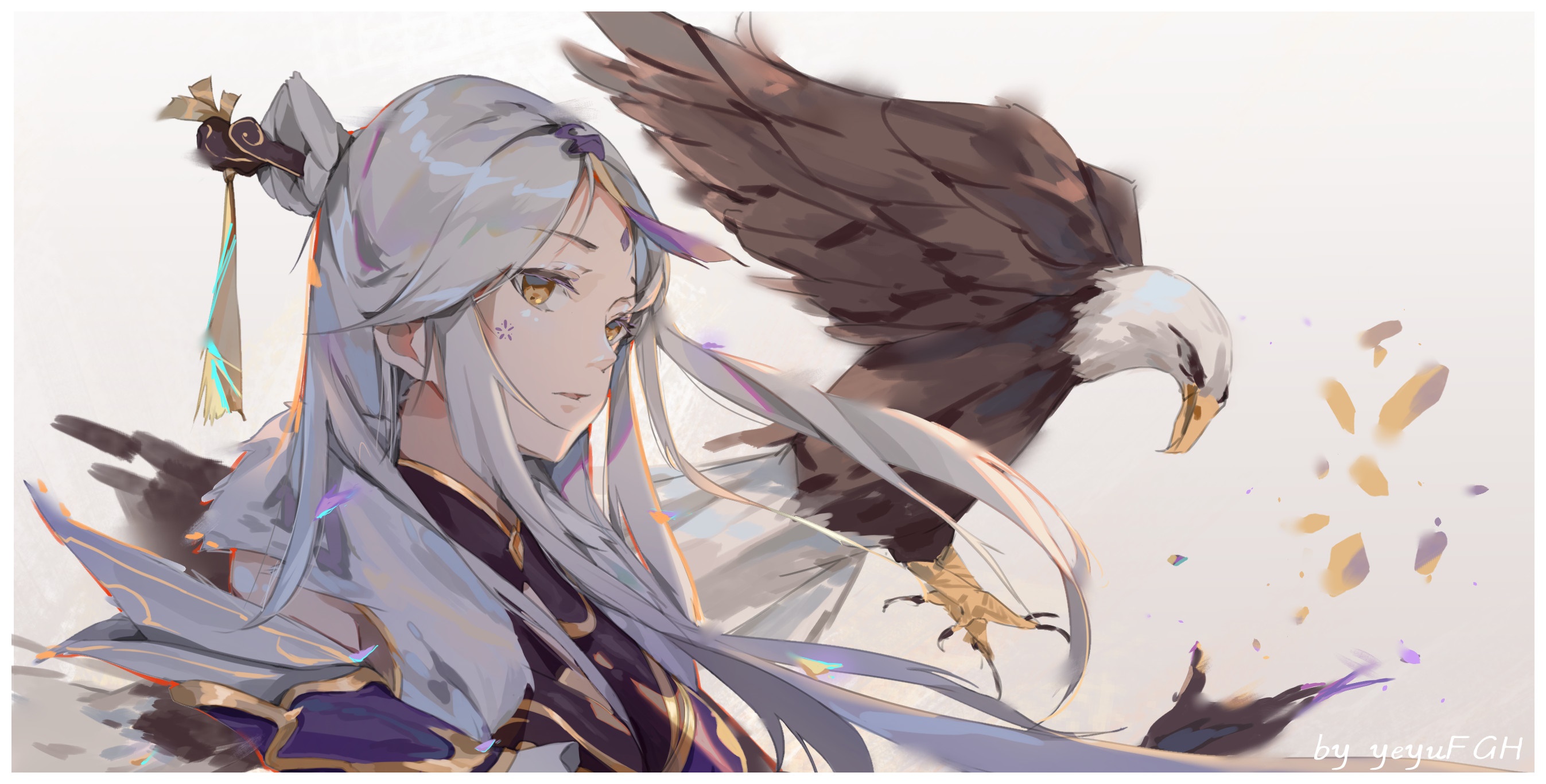 Ningguang with an eagle from Genshin Impact HD Wallpaper
