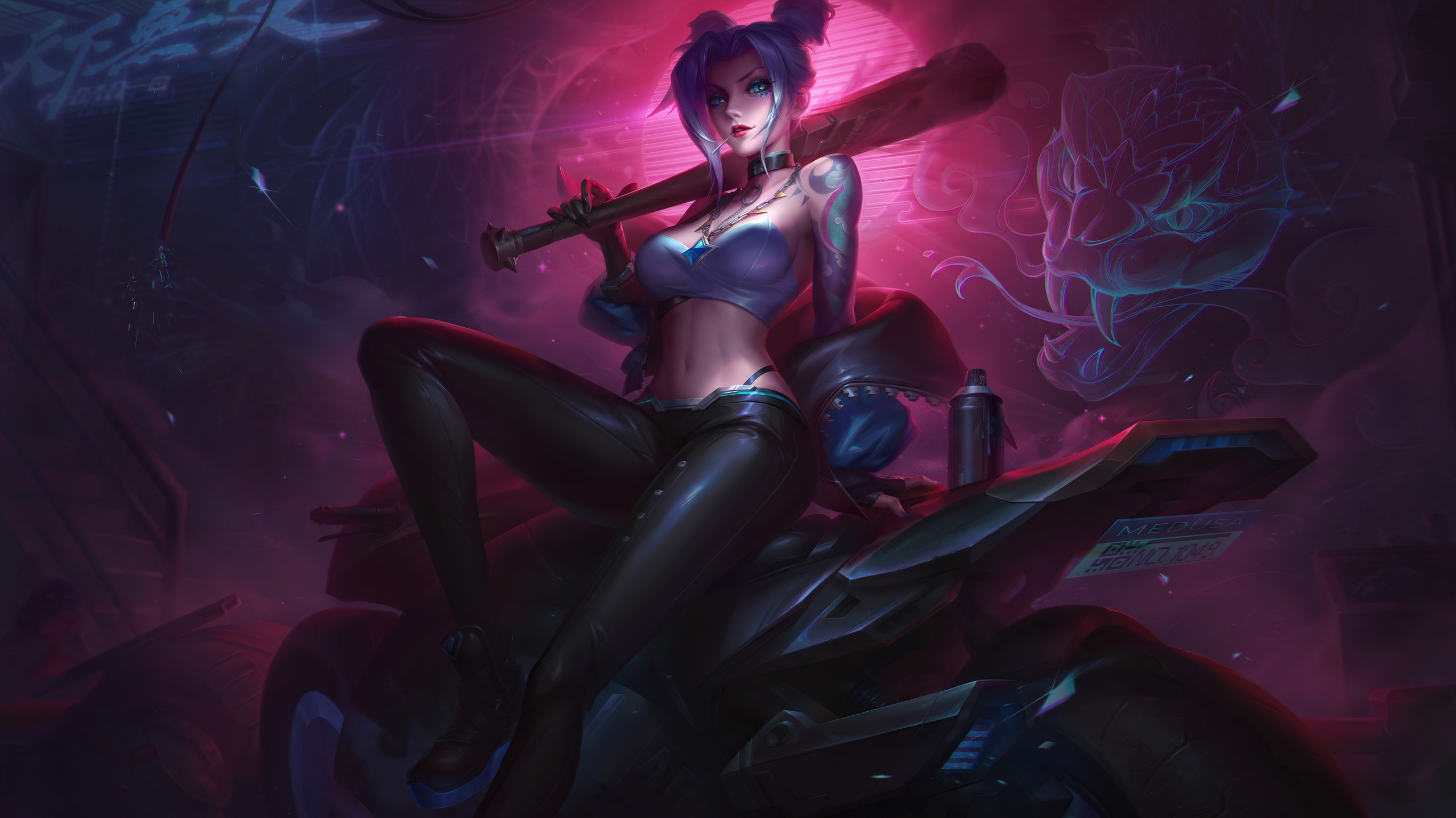 Jinx from League of Legends with a baseball bat HD Wallpaper