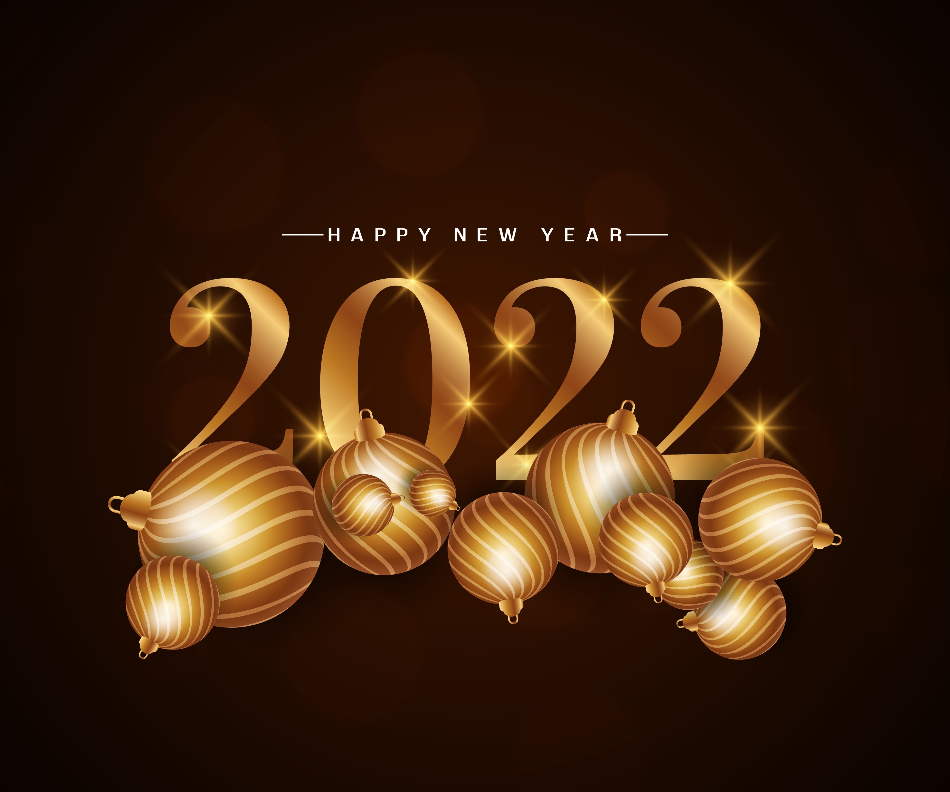 Happy New Year 2022 Golden Ornaments HD Wallpaper