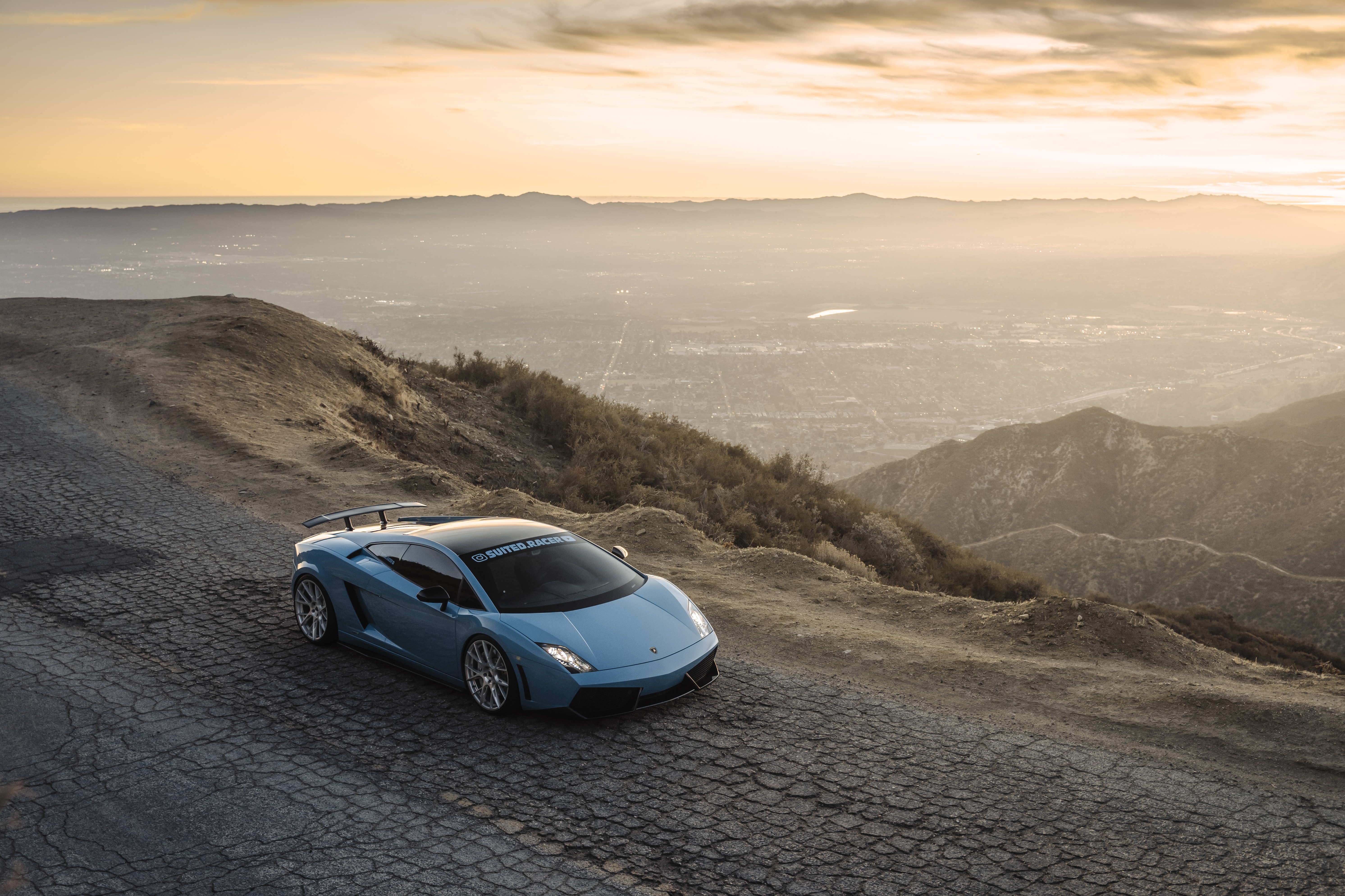 Blue Lamborghini Gallardo on a mountain road HD Wallpaper