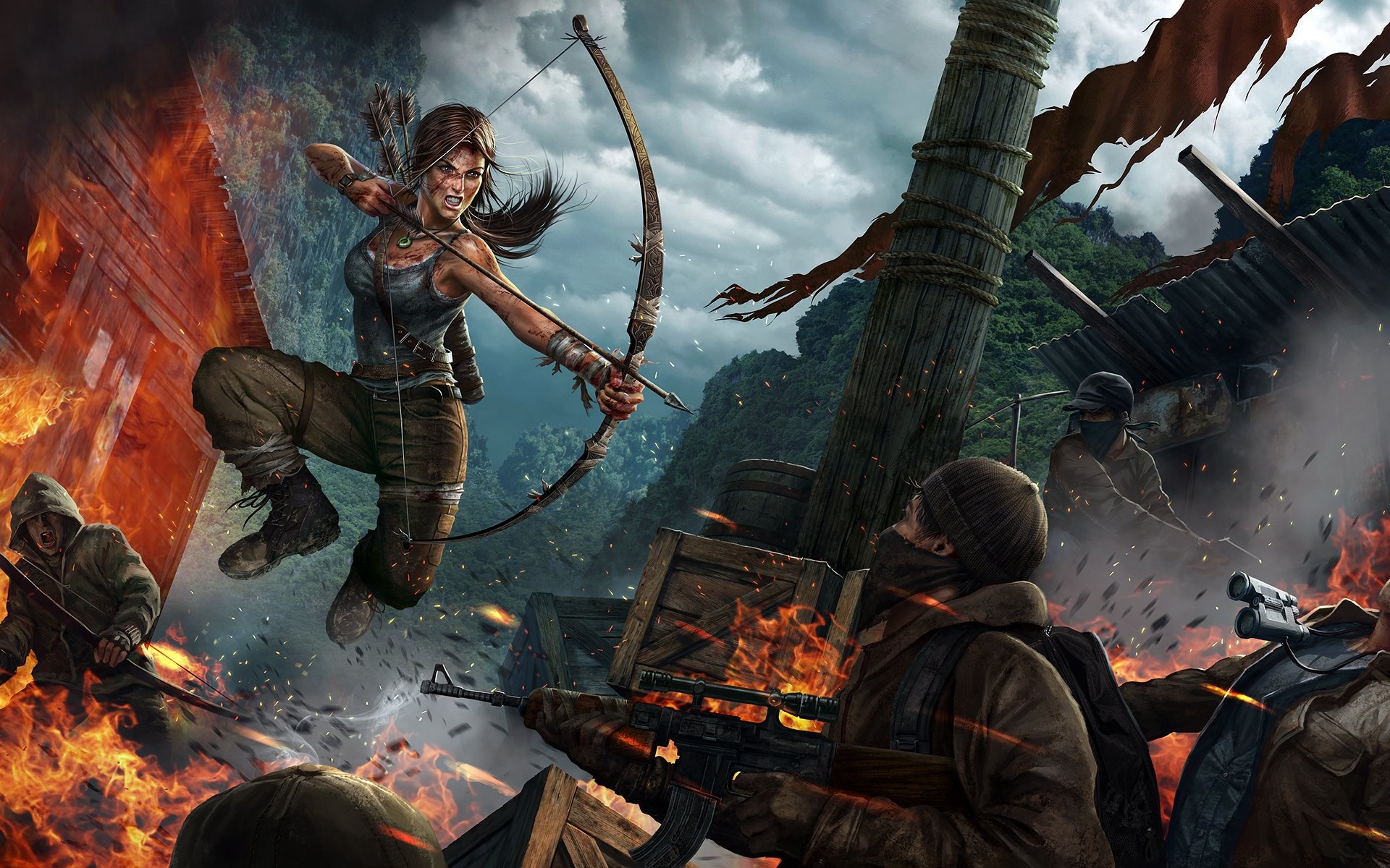 Lara Croft from Tomb Raider in combat HD Wallpaper