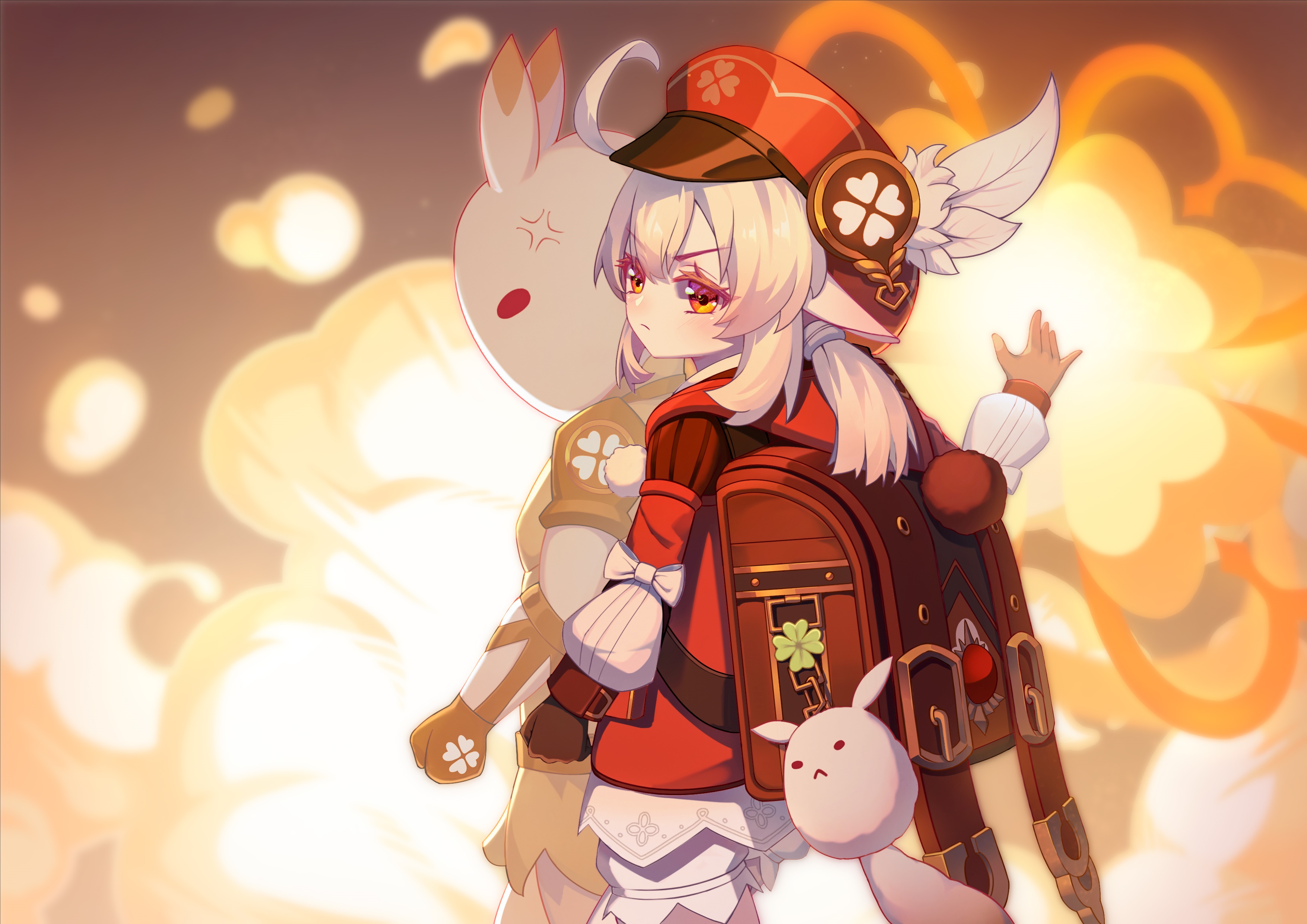Klee from Genshin Impact with a rabbit companion HD Wallpaper