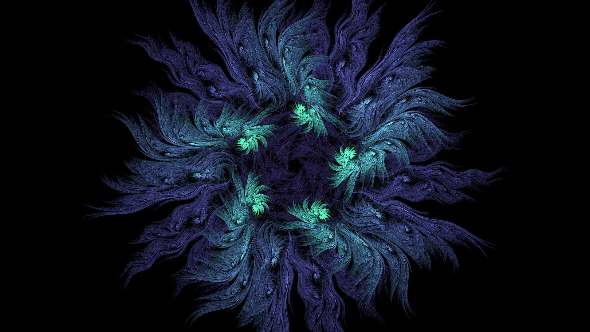 Abstract fractal pattern with blue and green colors HD Wallpaper
