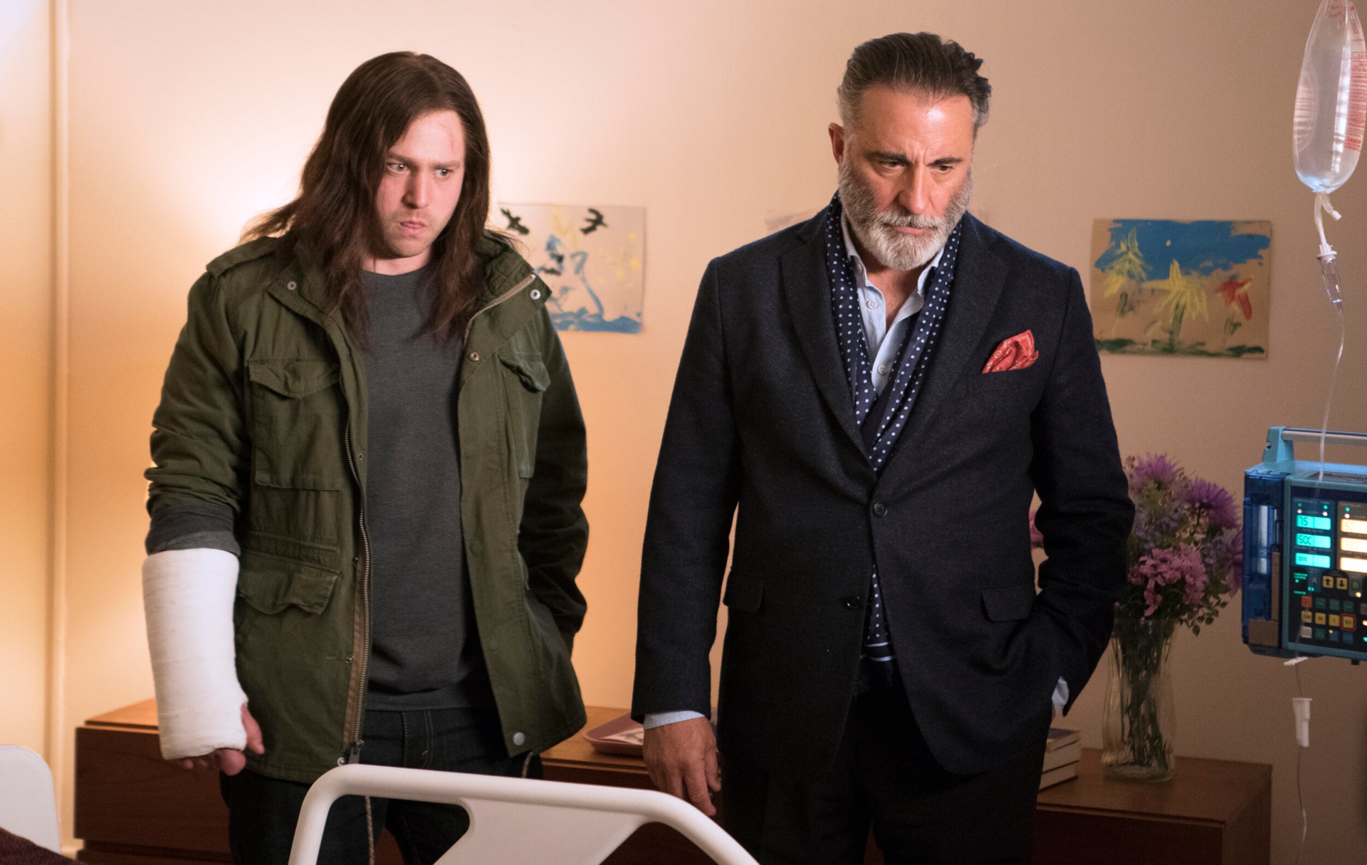Andy Garcia and man with cast in hospital room HD Wallpaper