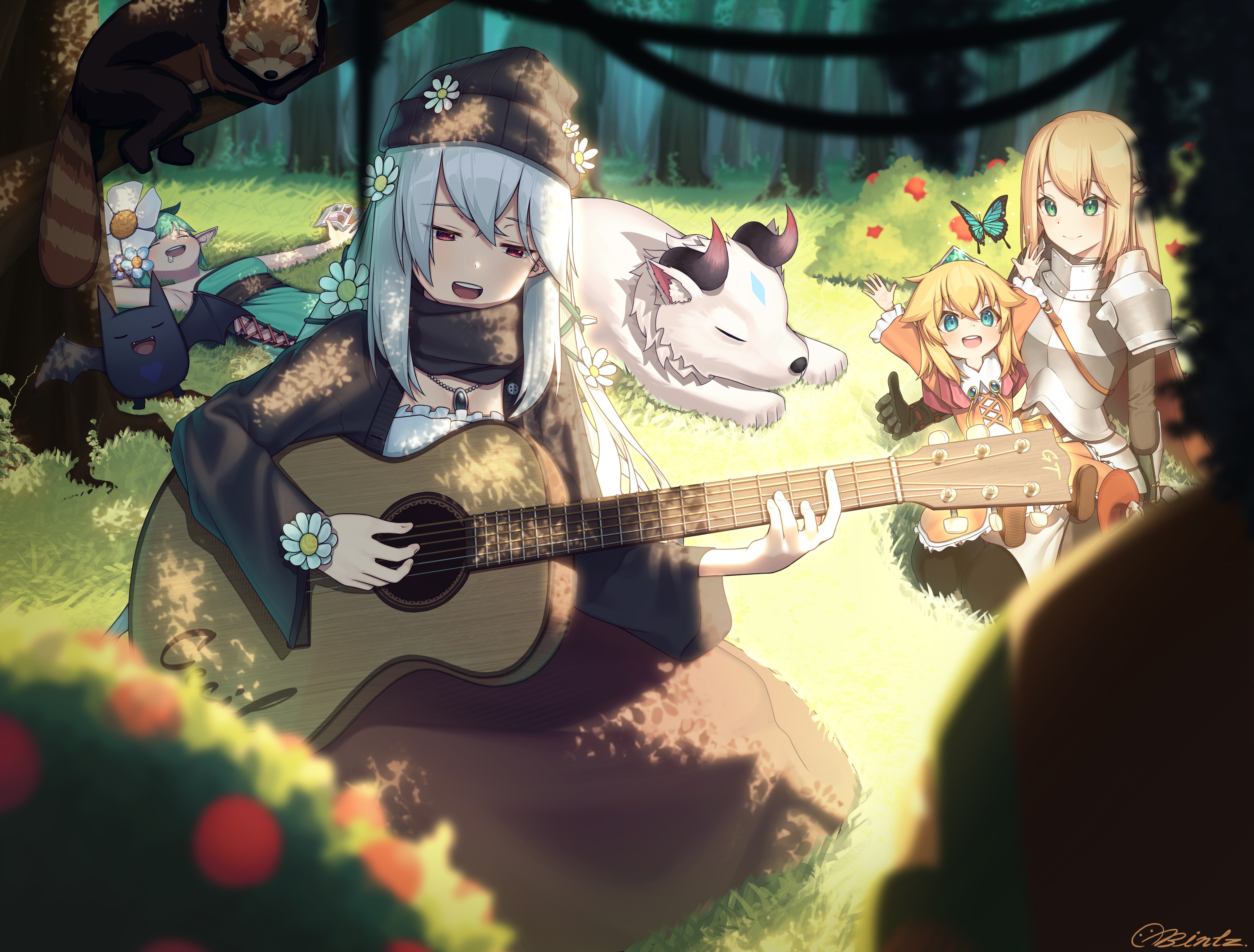 Cecil and friends playing guitar in Guardian Tales 4K HD Wallpaper