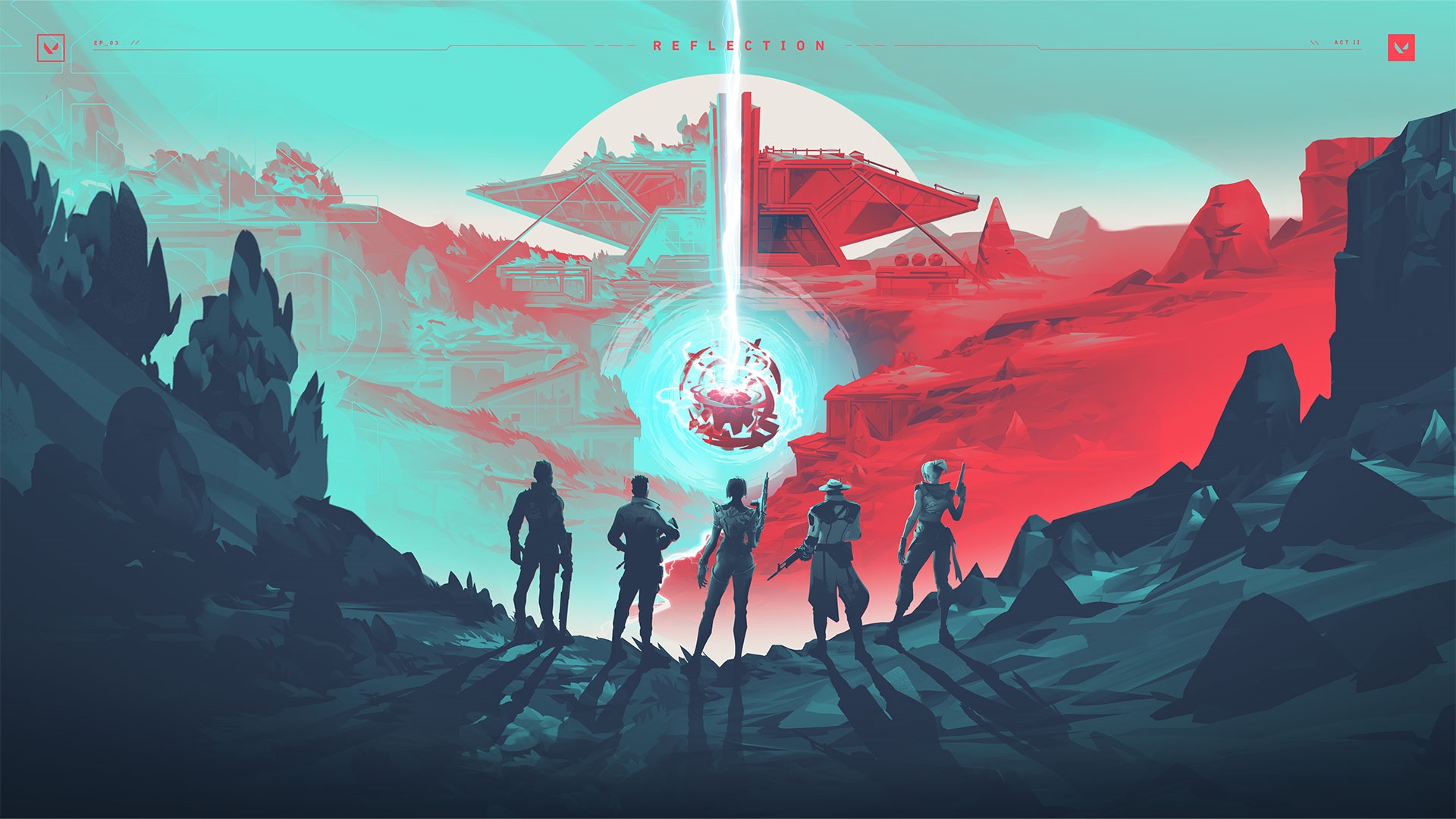 Valorant Reflection art with five agents and a portal HD Wallpaper