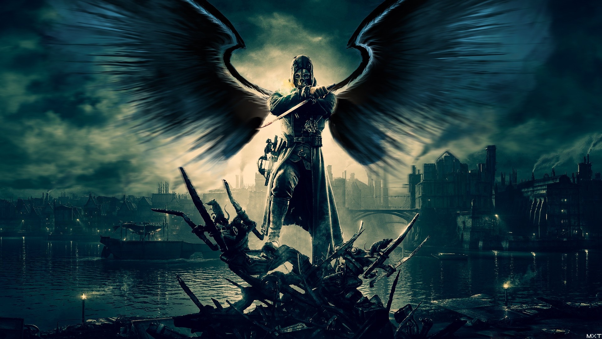 Corvo Attano from Dishonored with wings HD Wallpaper