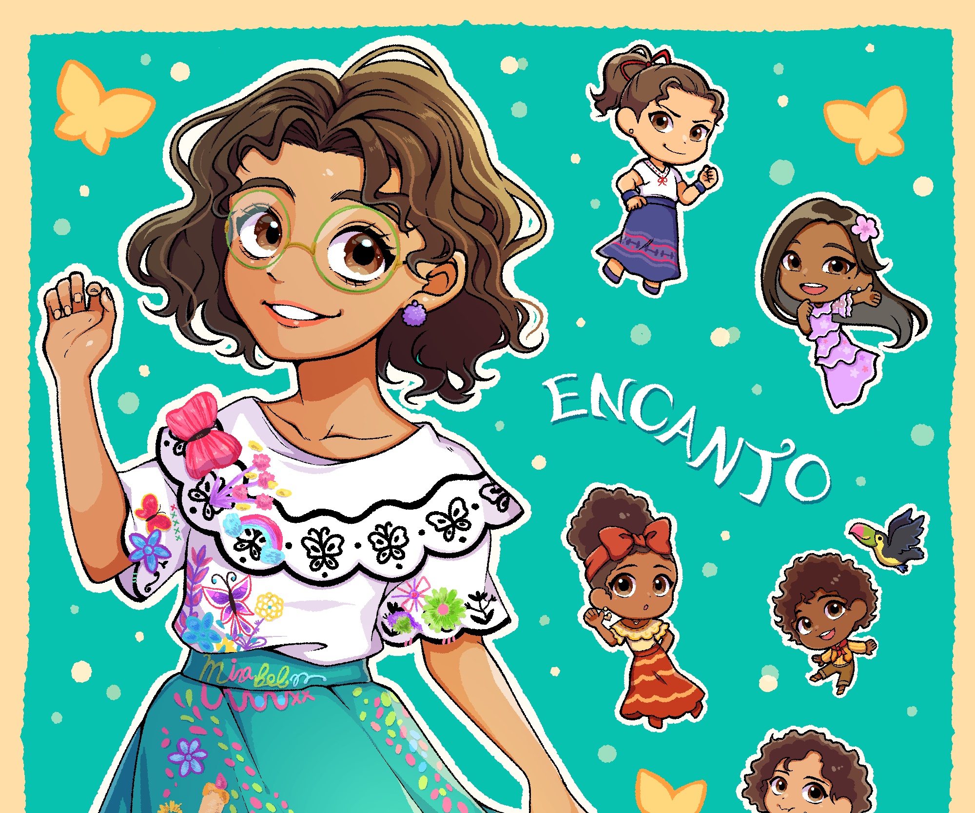 Encanto characters Mirabel, Dolores, and Luisa HD Wallpaper