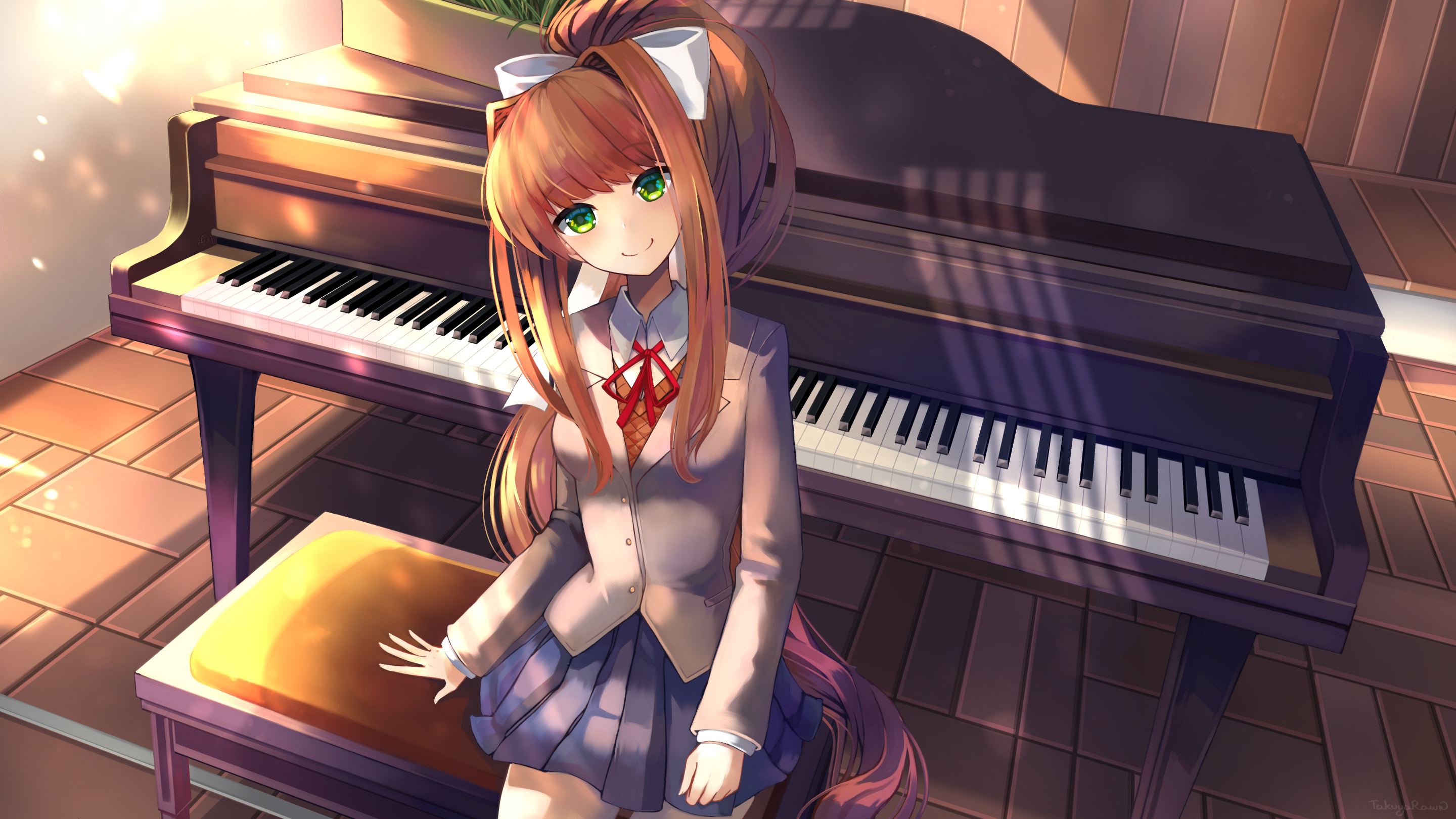Monika from Doki Doki Literature Club! by a piano HD Wallpaper