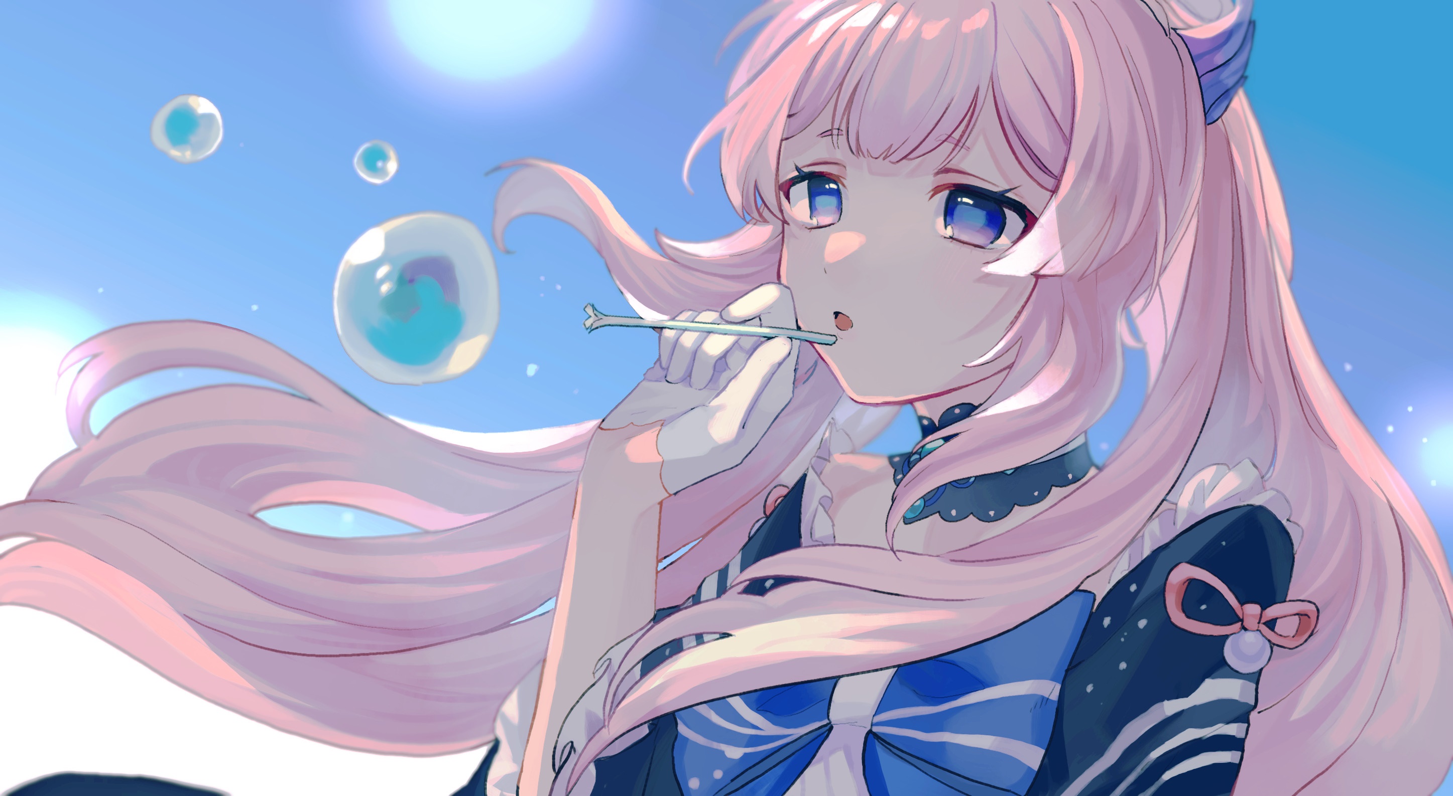 Sangonomiya Kokomi from Genshin Impact blowing bubbles HD Wallpaper