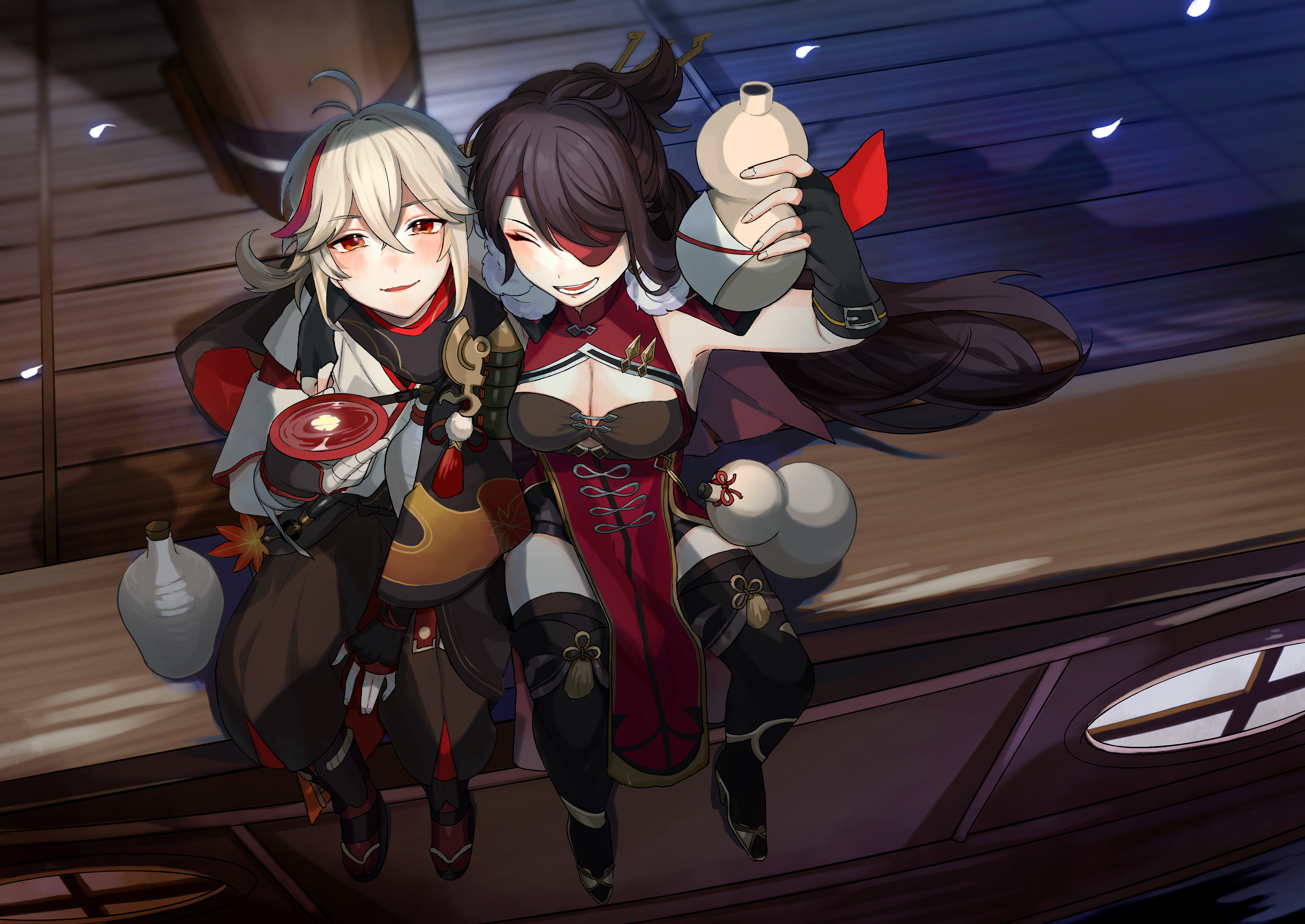Kaedehara Kazuha and Beidou from Genshin Impact drinking HD Wallpaper