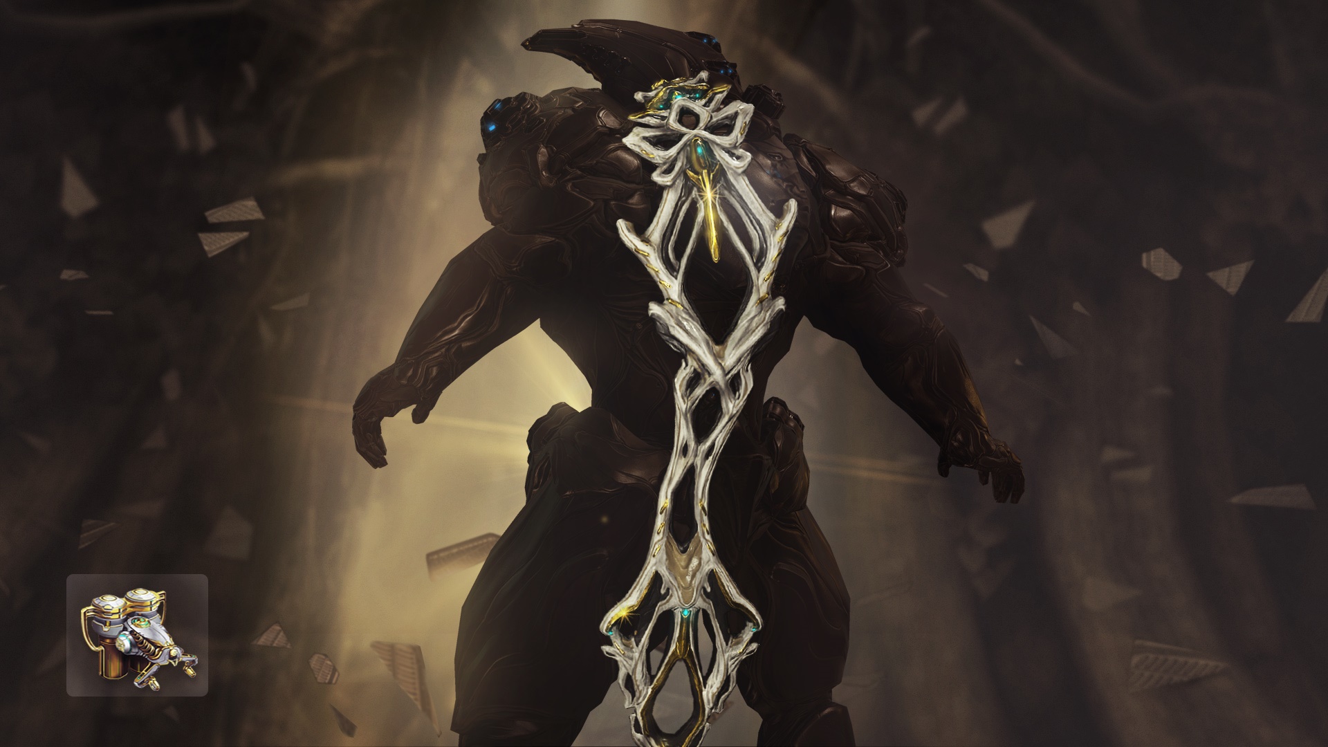 Warframe character with ornate back attachment HD Wallpaper