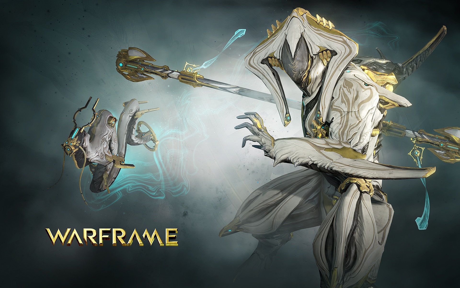 Warframe character with ornate armor and weapon HD Wallpaper