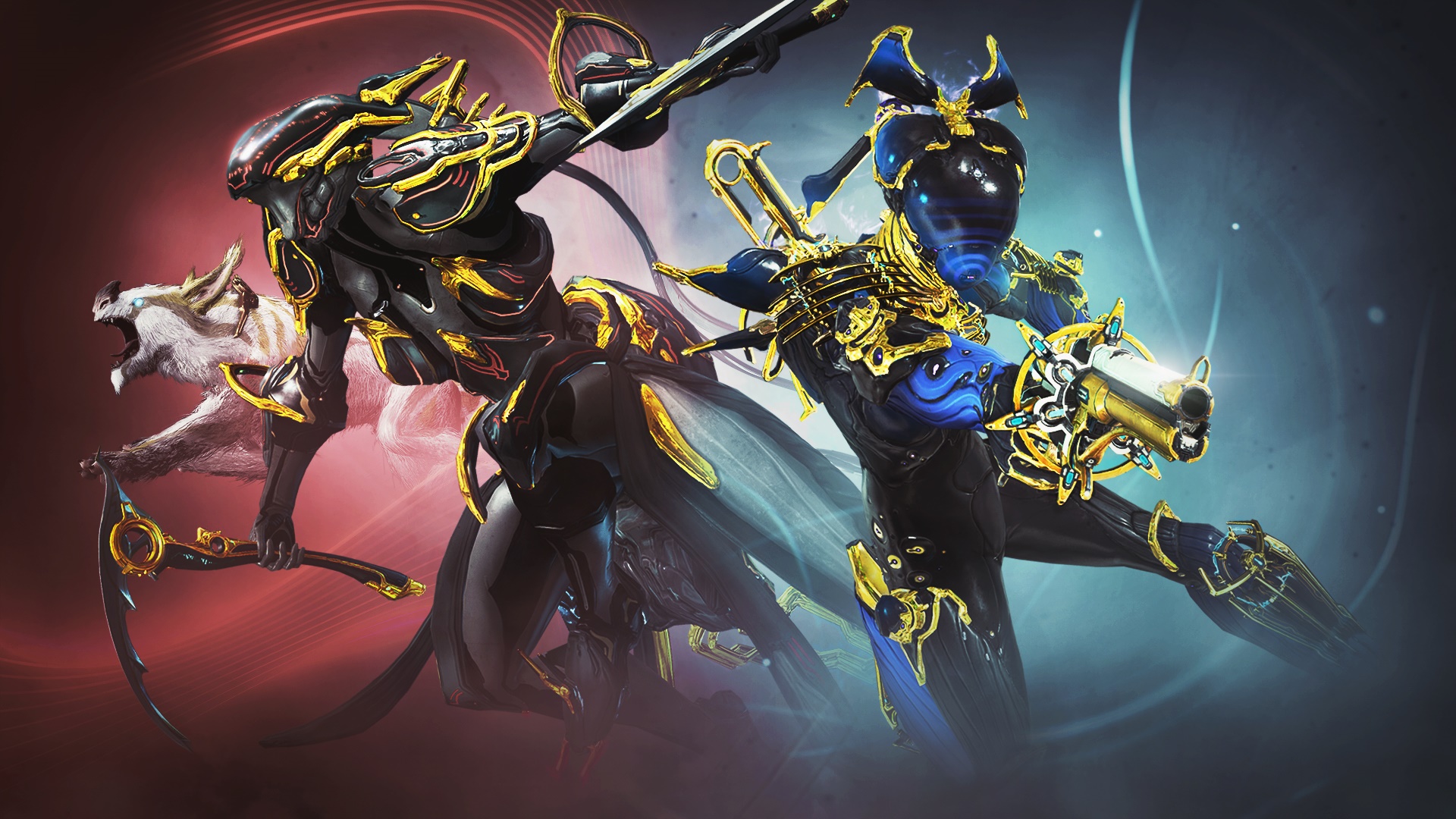 Warframe characters with weapons HD Wallpaper