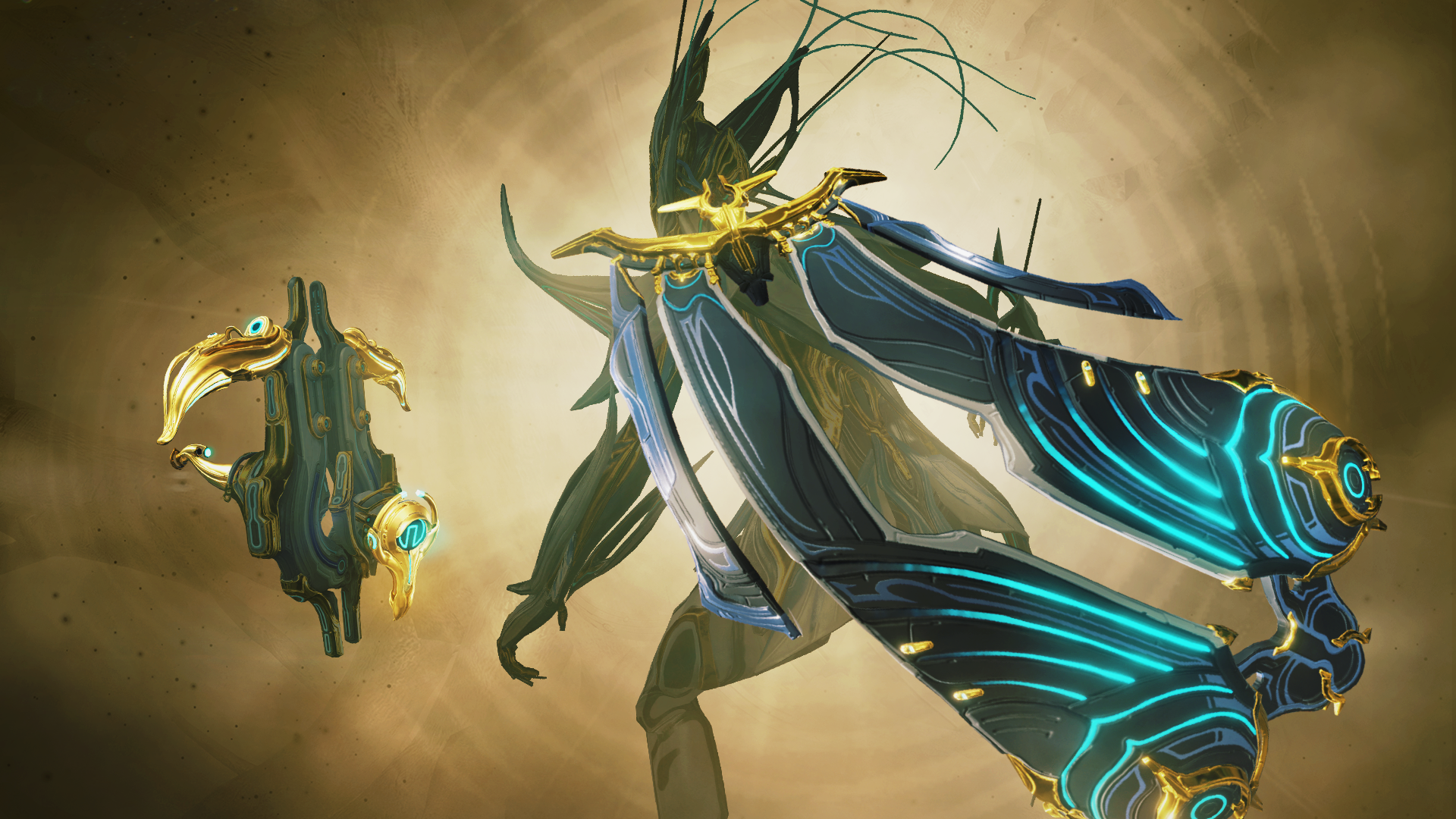 Warframe weapon and wings HD Wallpaper
