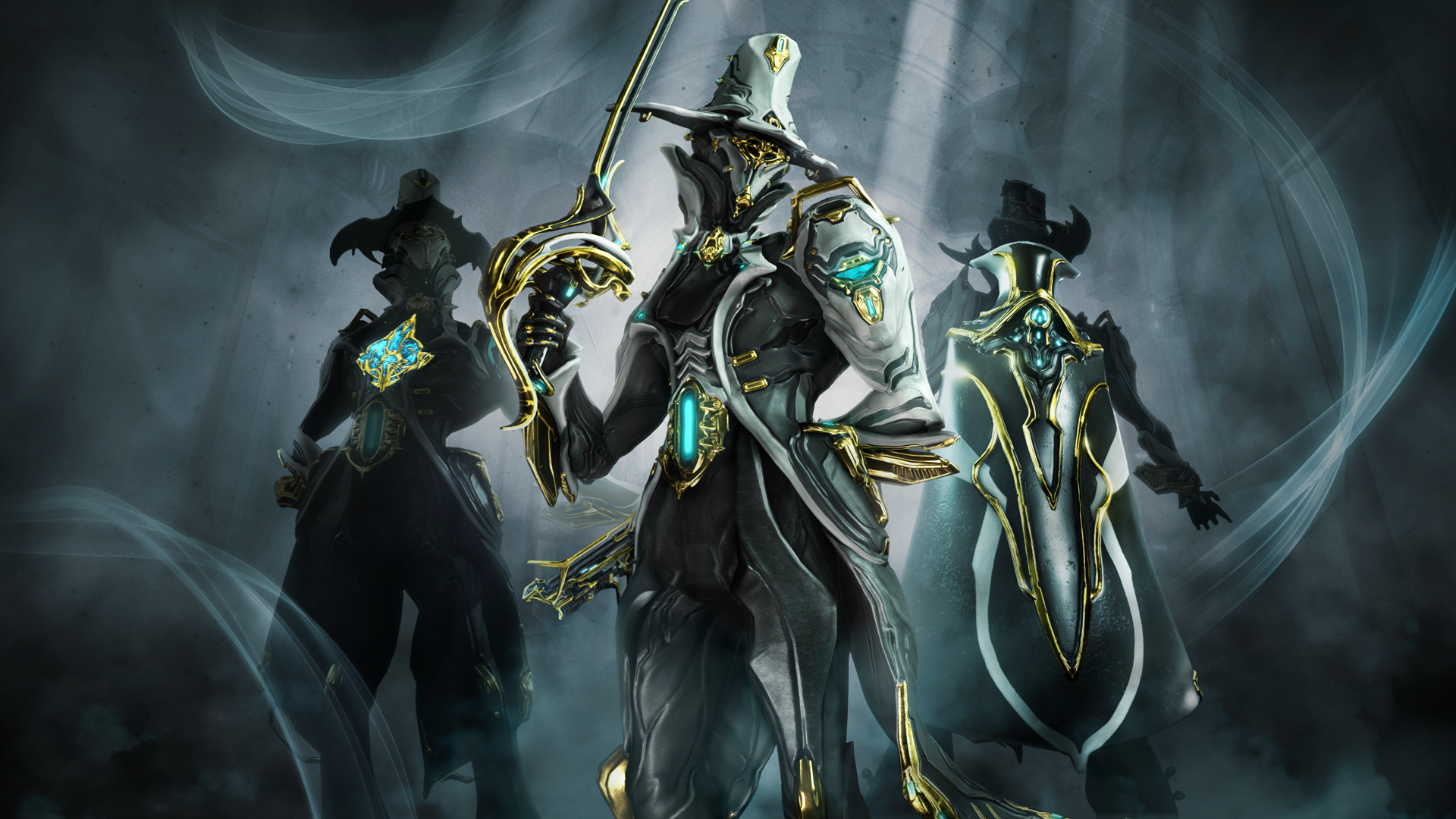 Warframe characters with swords and shields HD Wallpaper