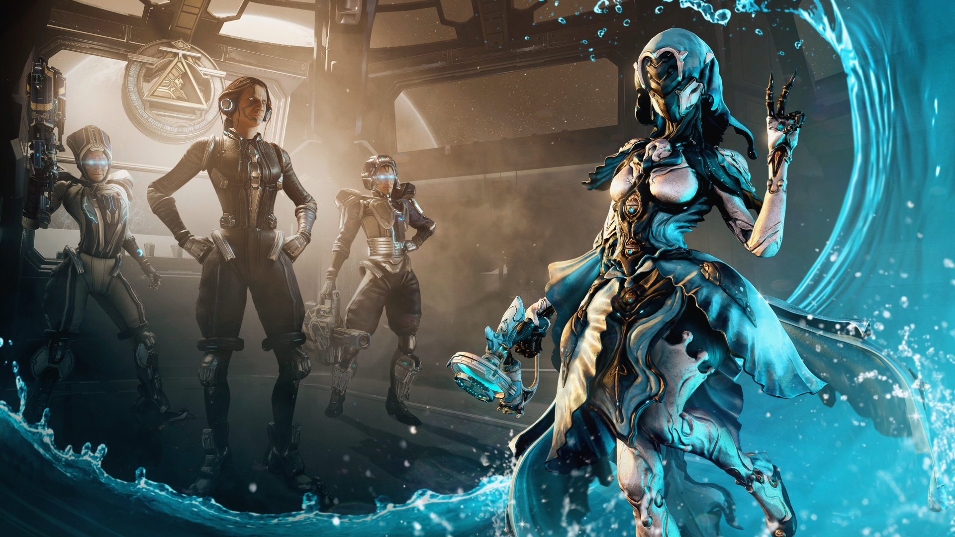 Warframe characters with water effects HD Wallpaper