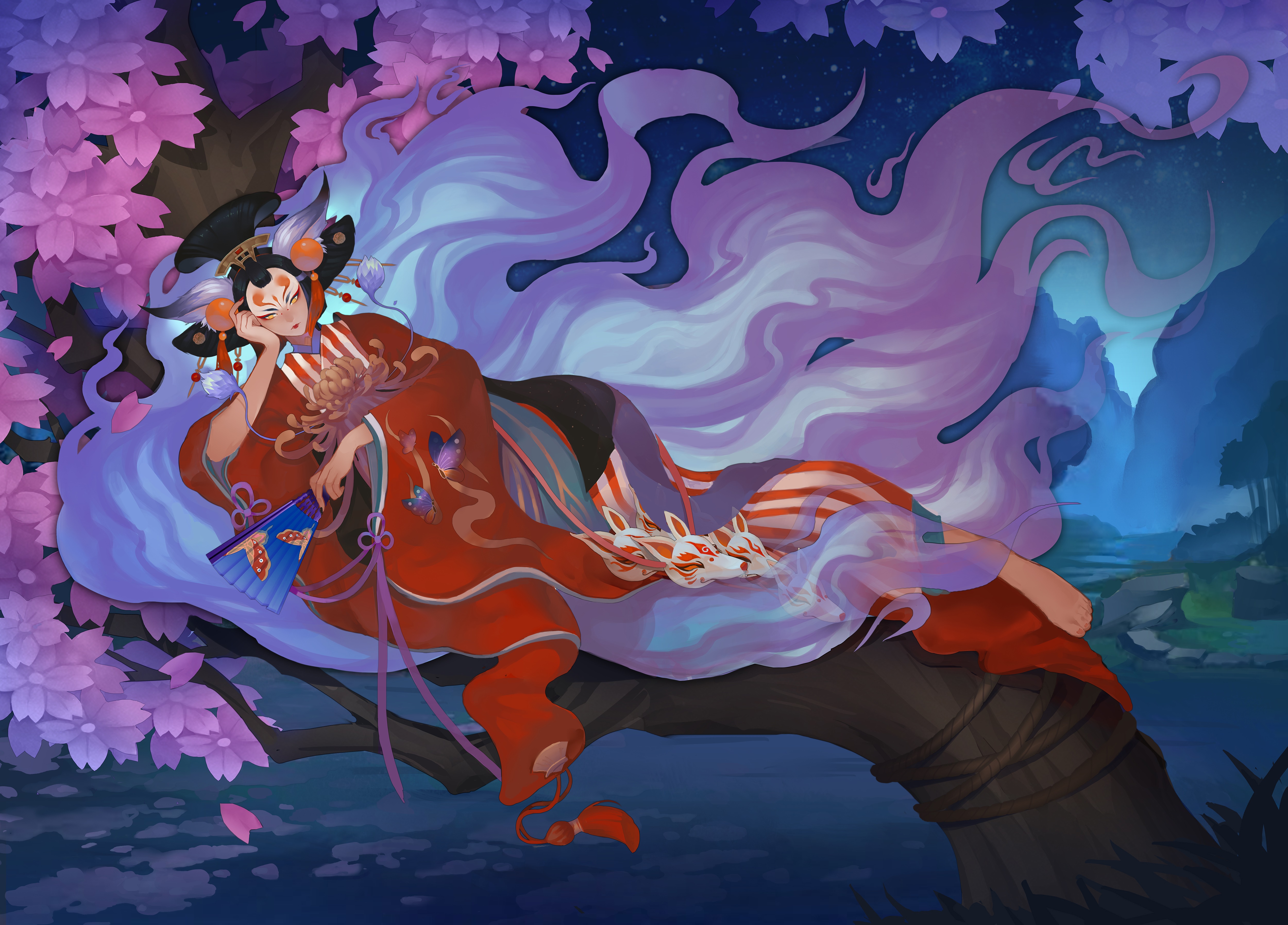 Kitsune from Onmyoji 4K HD Wallpaper
