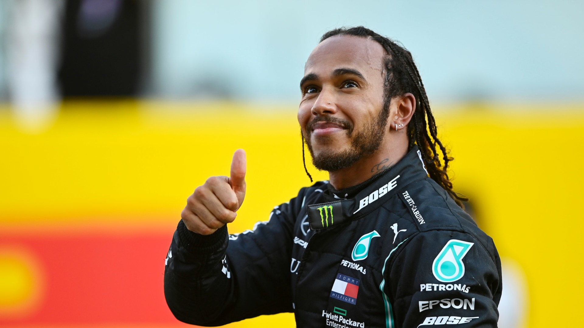 Lewis Hamilton giving a thumbs up HD Wallpaper